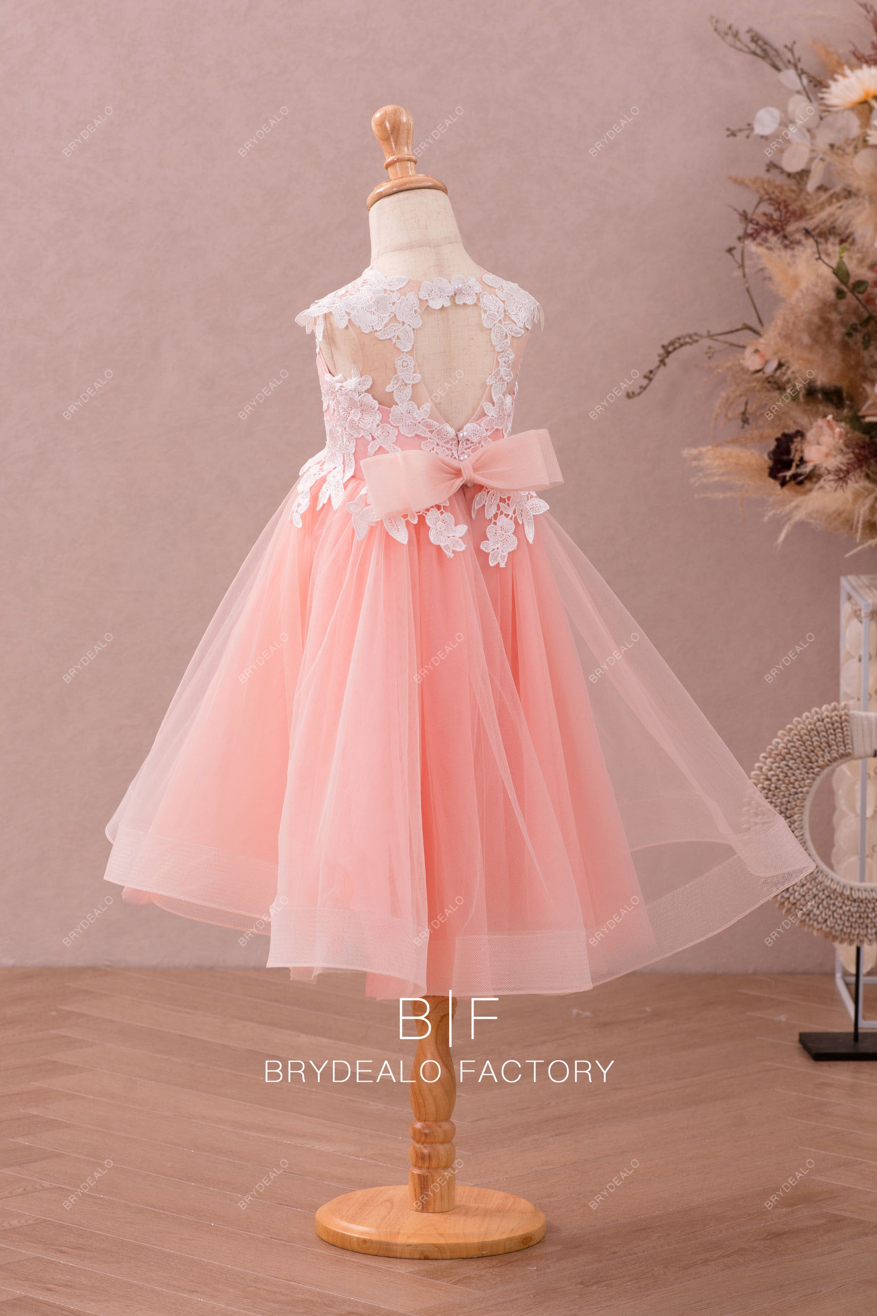 tea length lace tulle flower girl dress