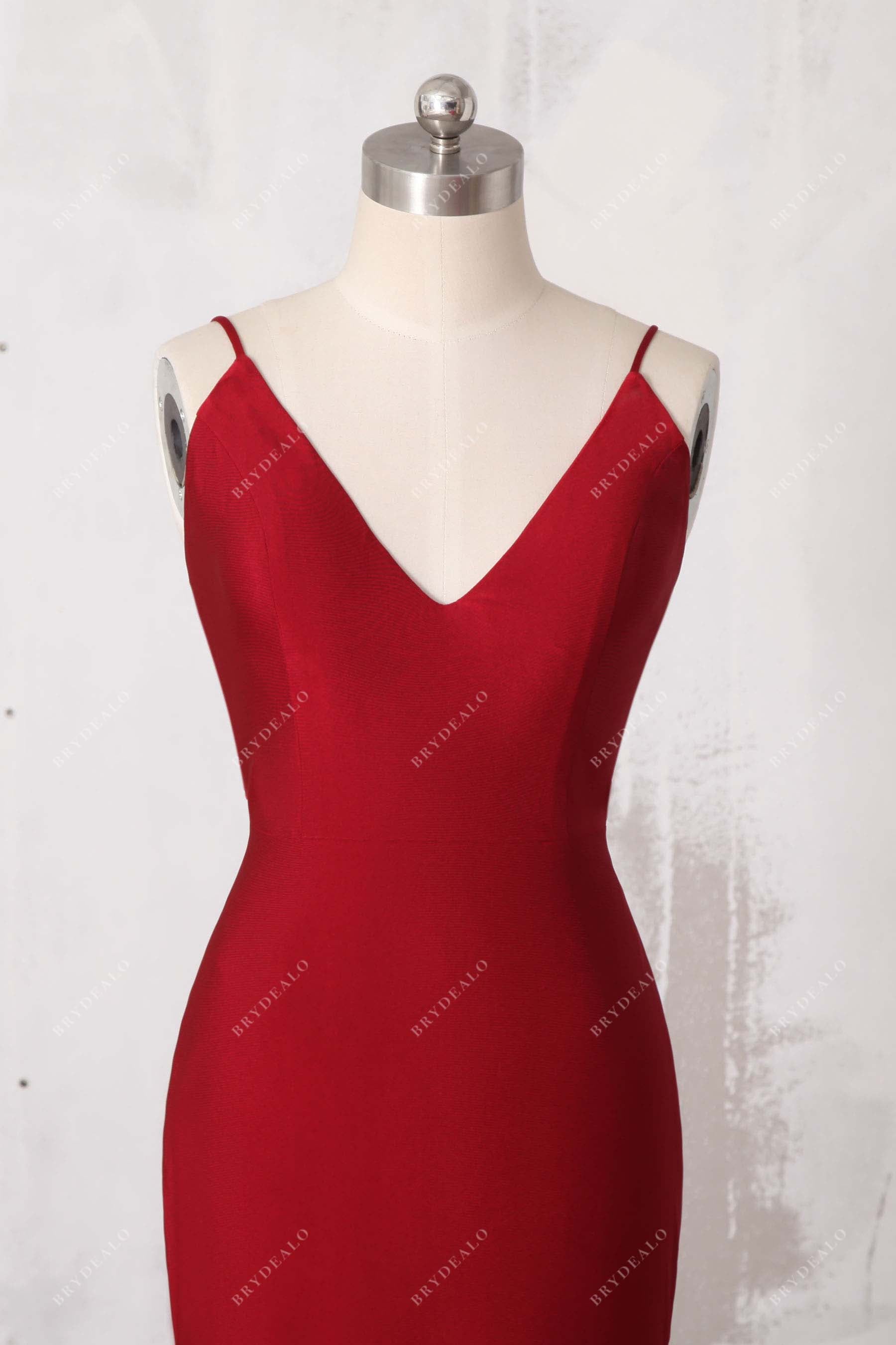 thin straps V-neck jersey red dress