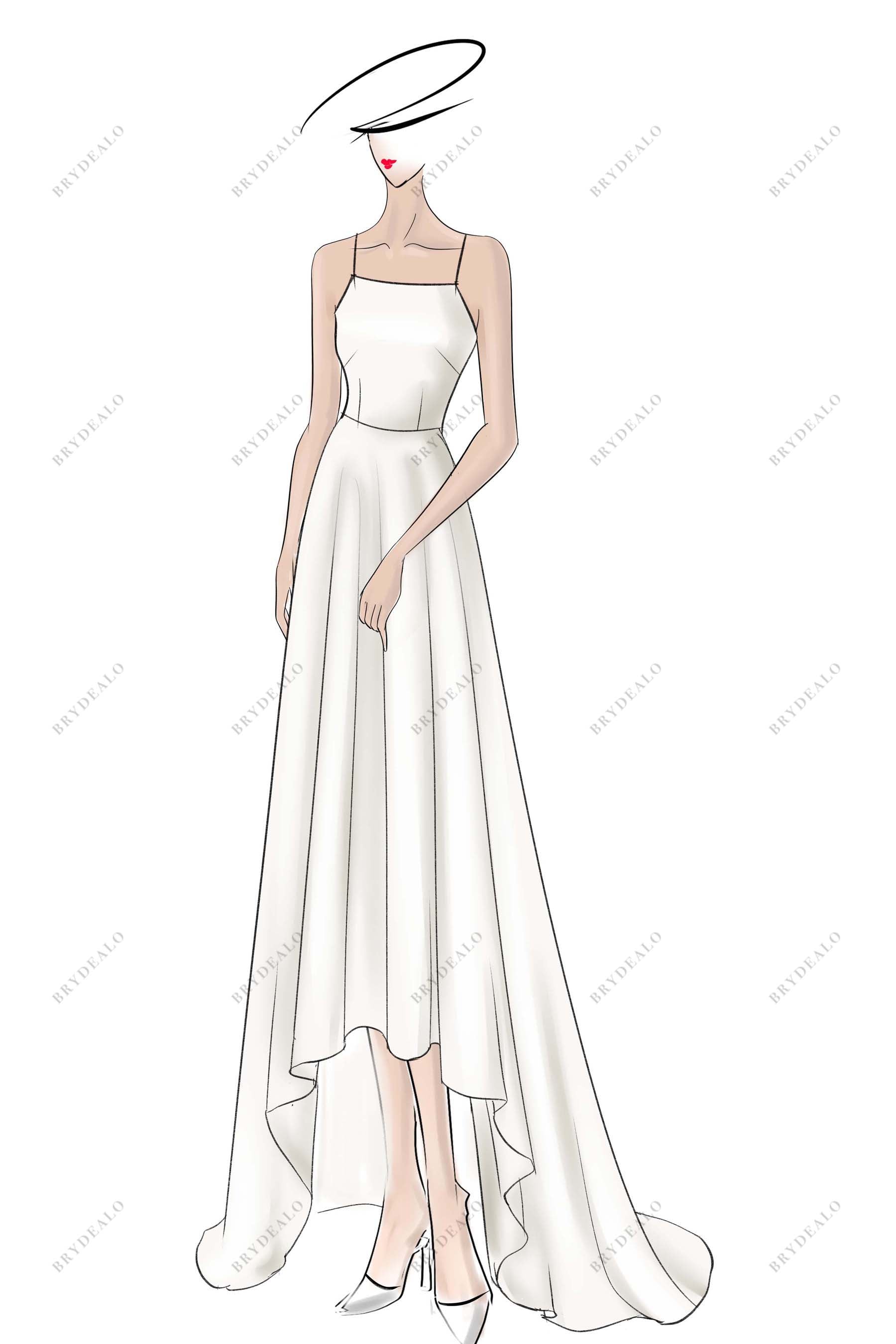 Thin Straps High Low Custom Bridal Dress Sketch