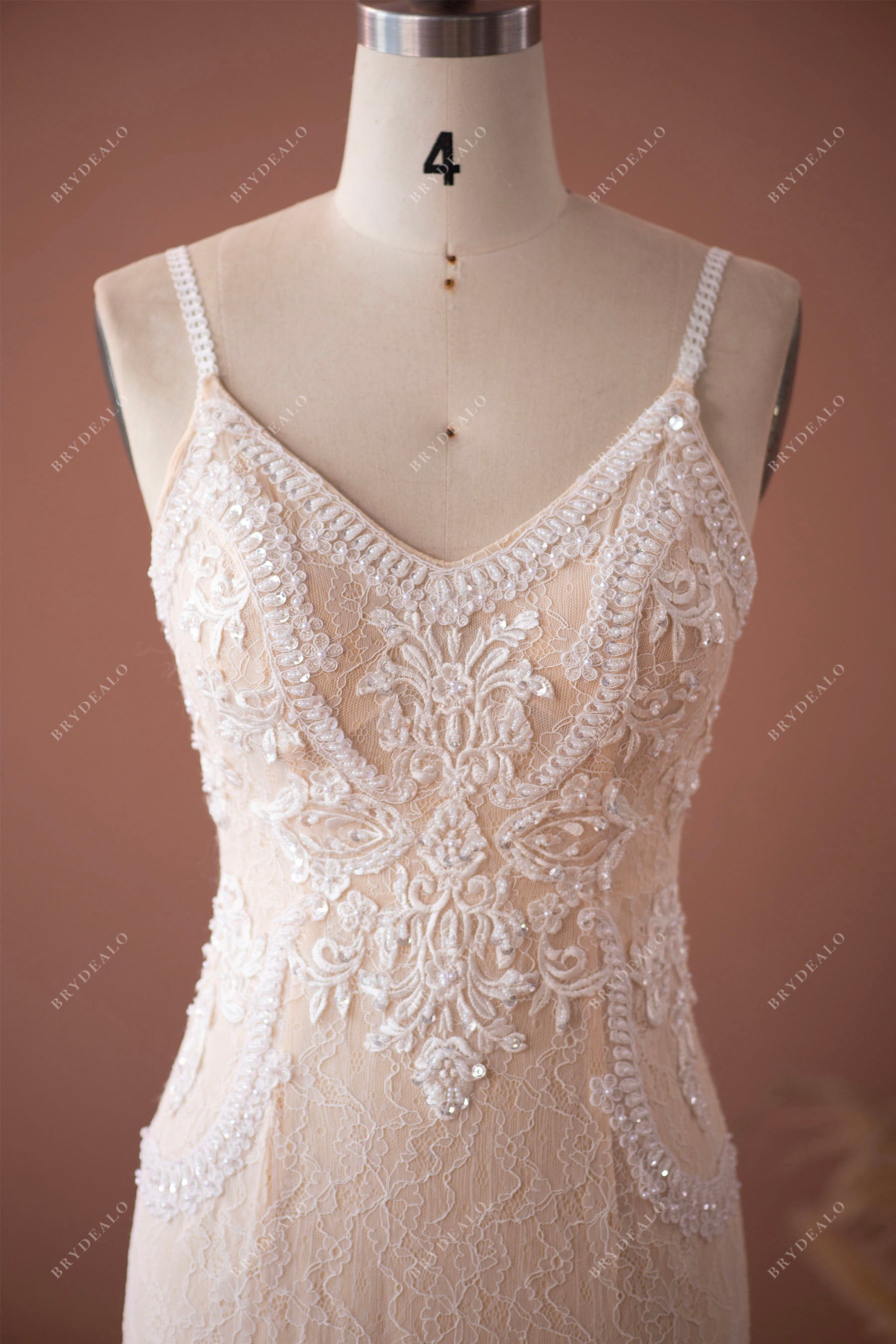 thin straps lace wedding dress