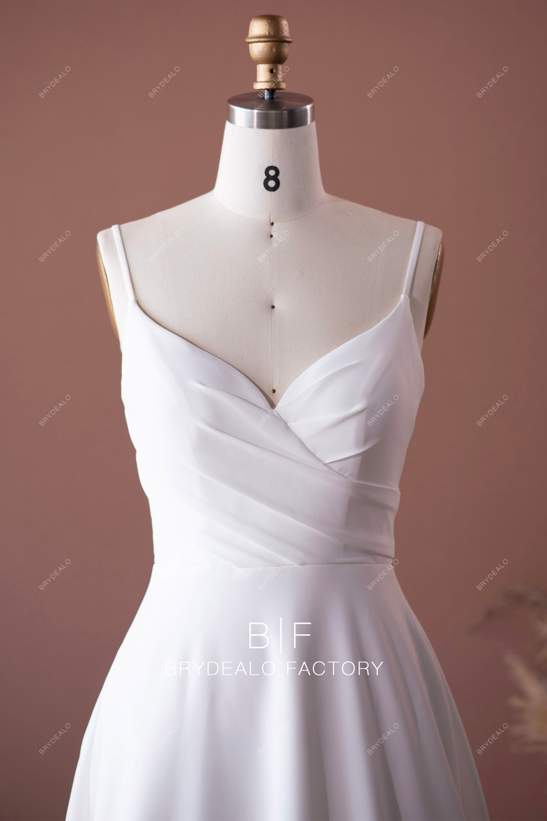 thin straps pleated bodice wedding dress