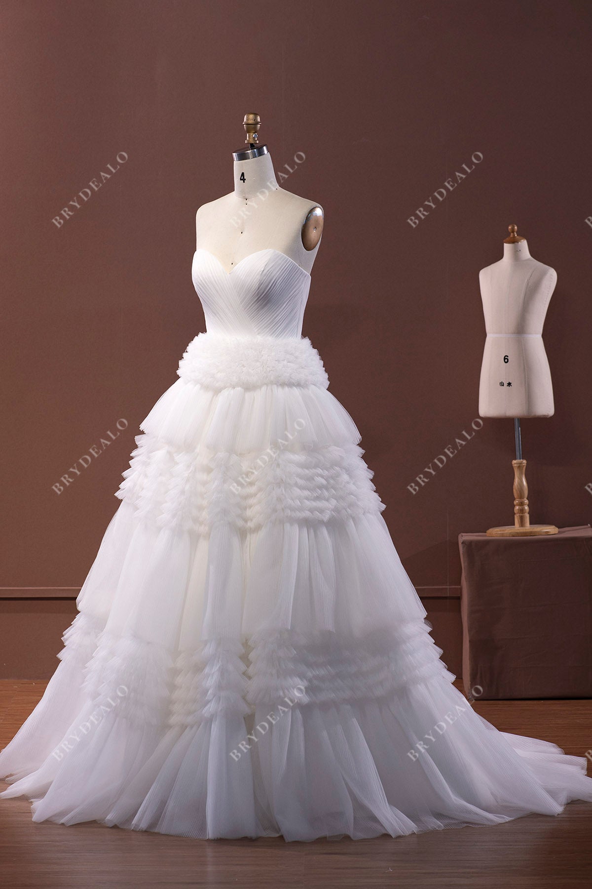 tiered pleated strapless bridal ball gown