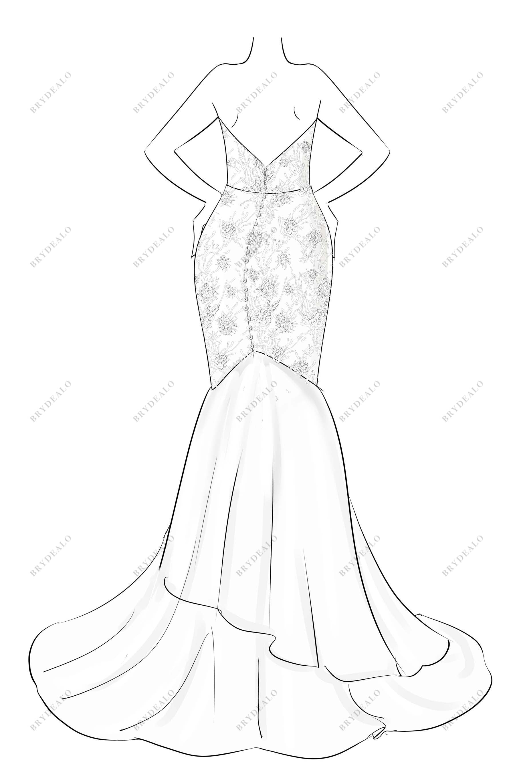 Tiered Trumpet Strapless Corset Wedding Dress Sketch