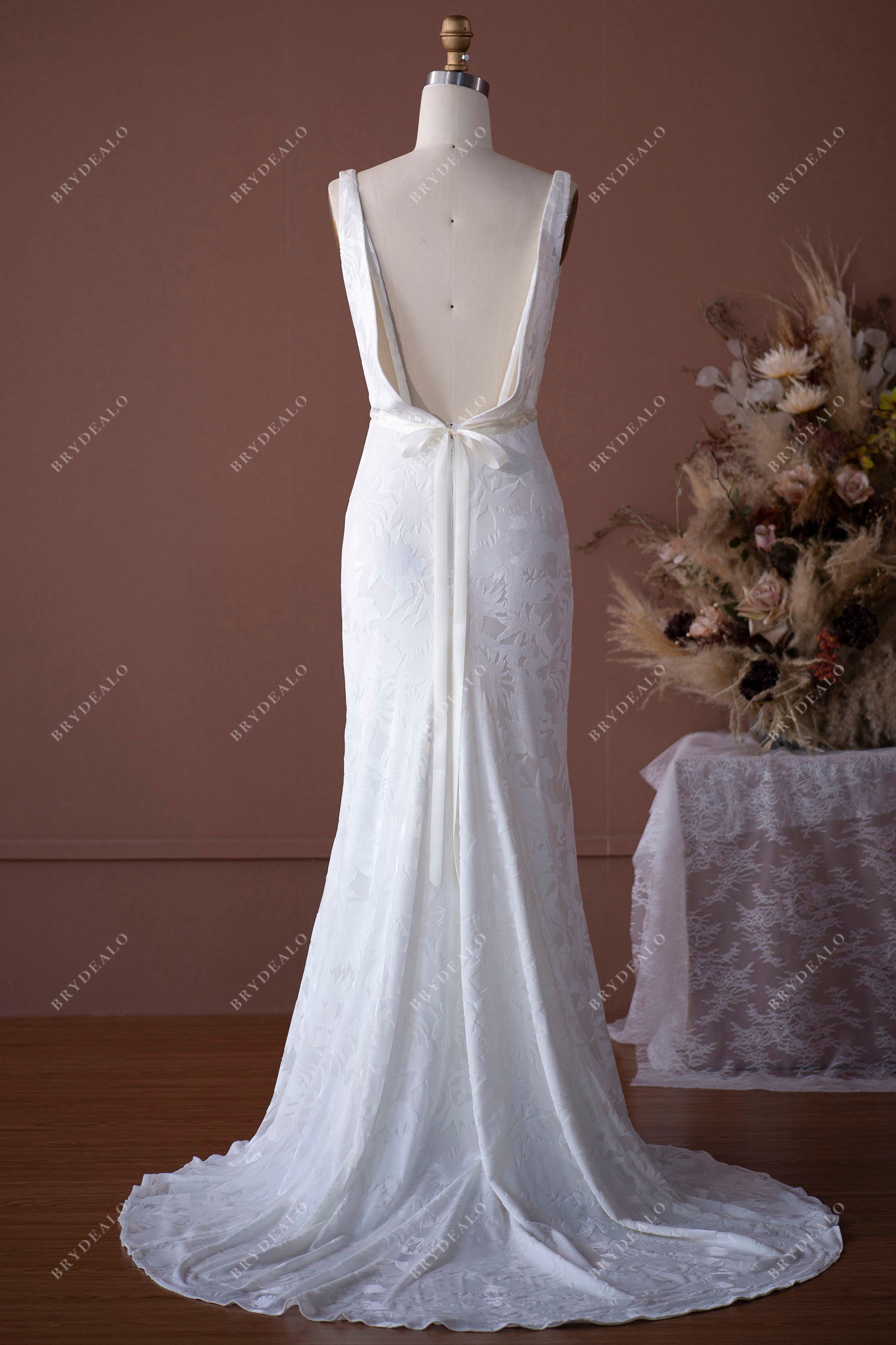 Open Cowl Back Velvet Bridal Gown