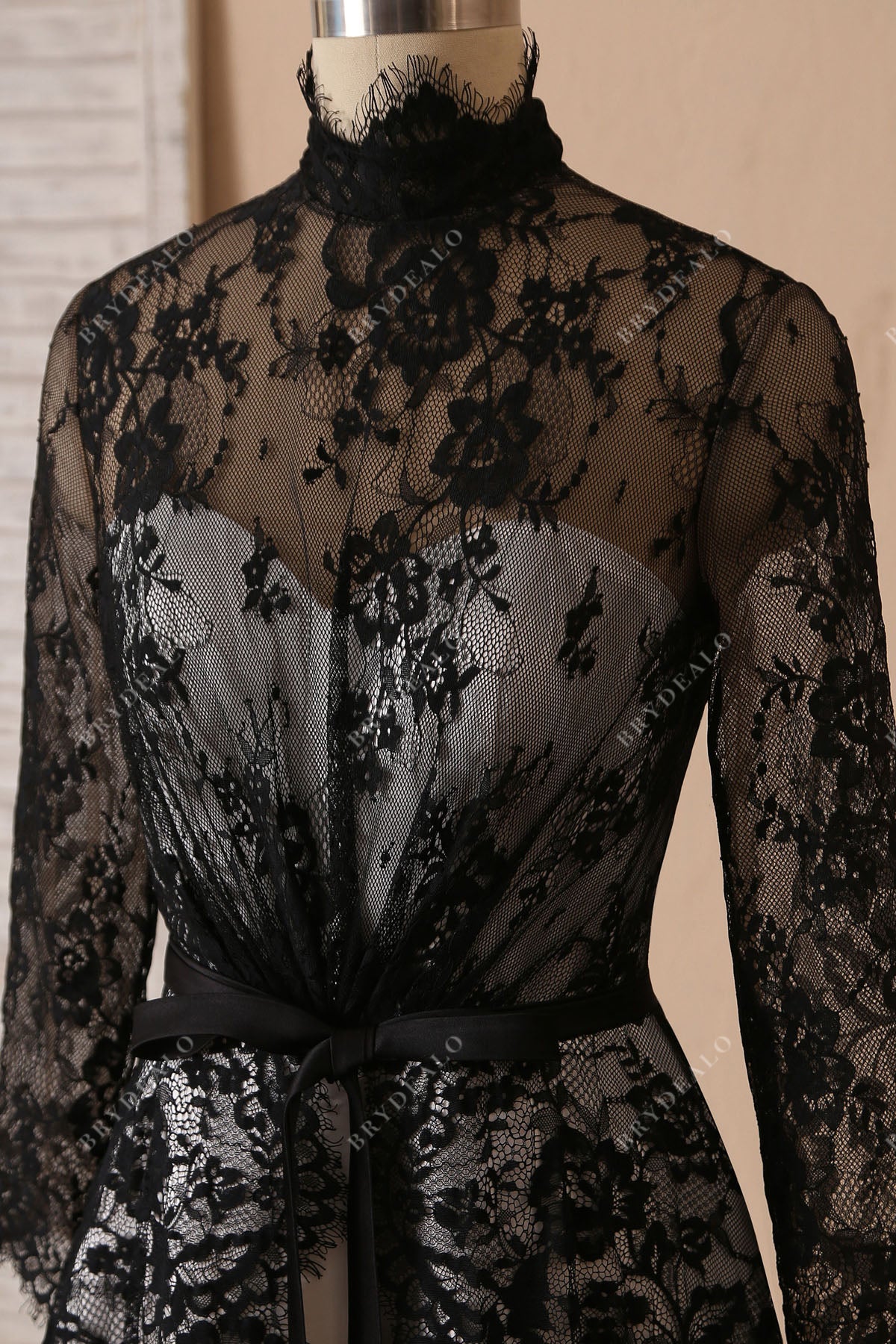 turtle neck black lace overlaid sweetheart beck ivory satin dress