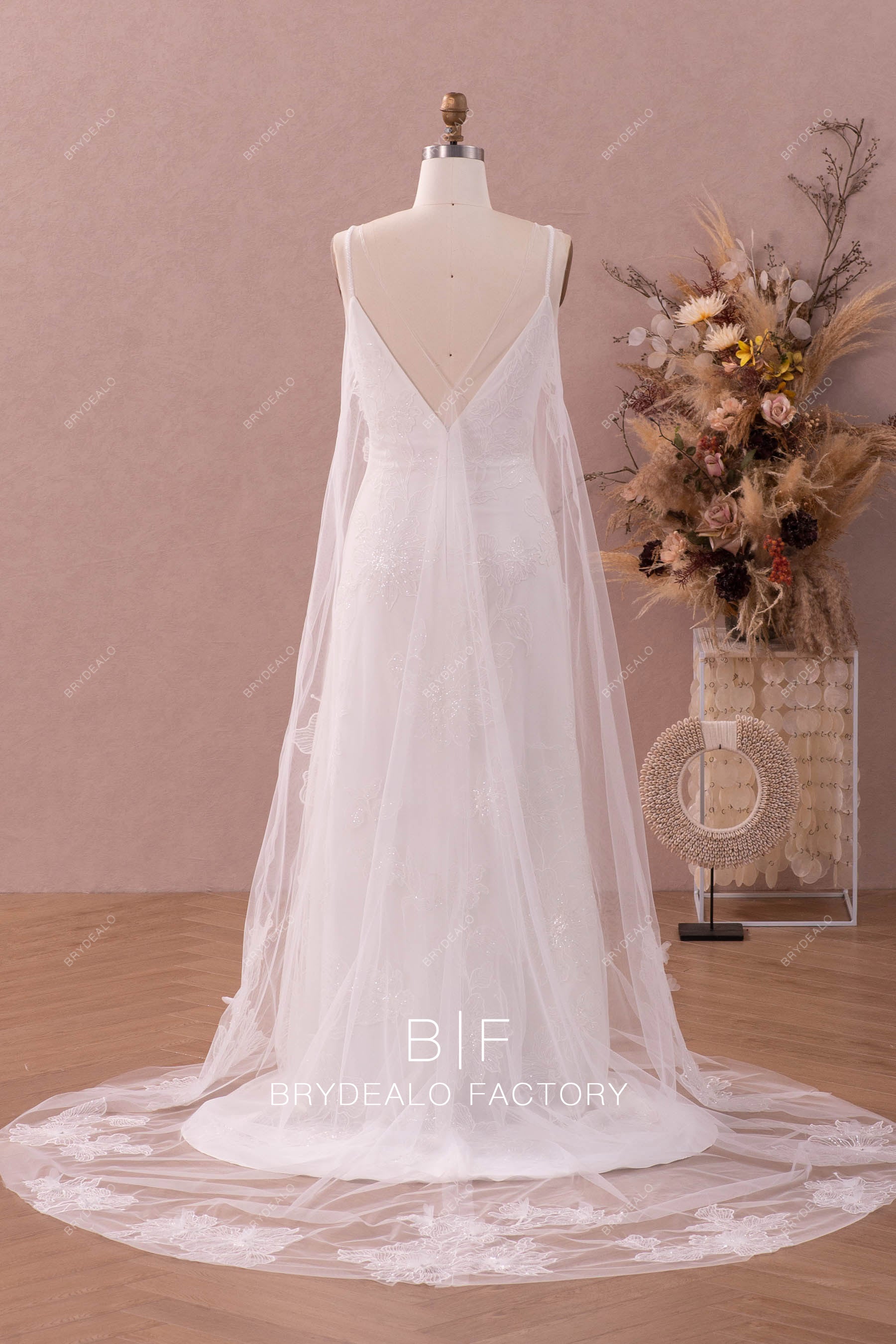 two-in-one shimmery lace wedding dress with robe