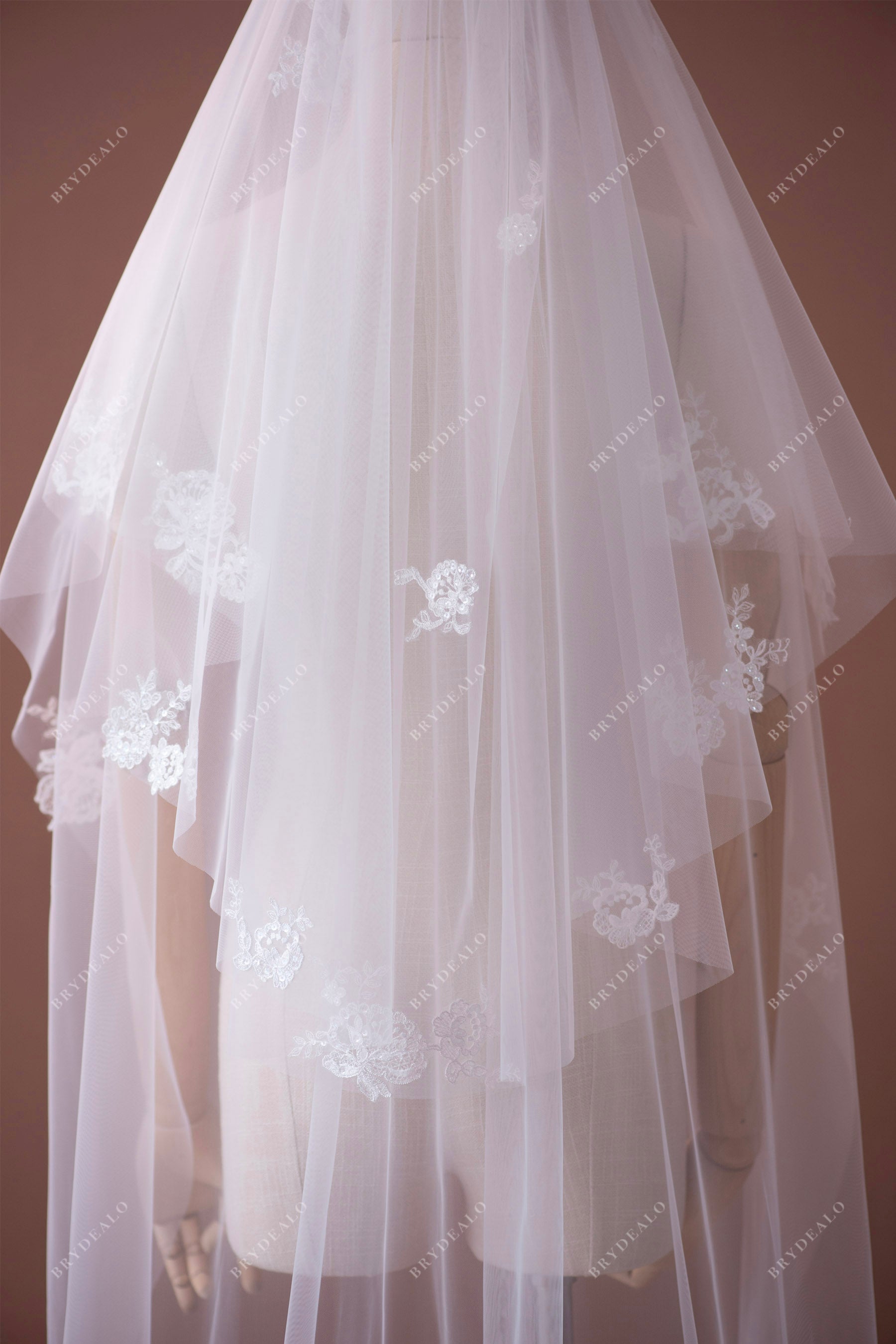 two tier flower lace bridal veil