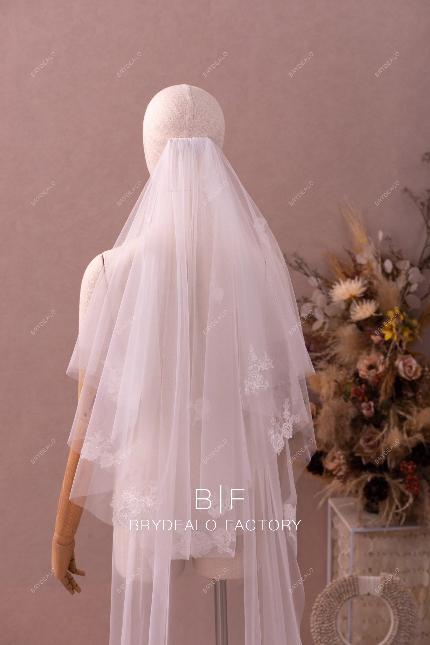 two tier lace bridal veil