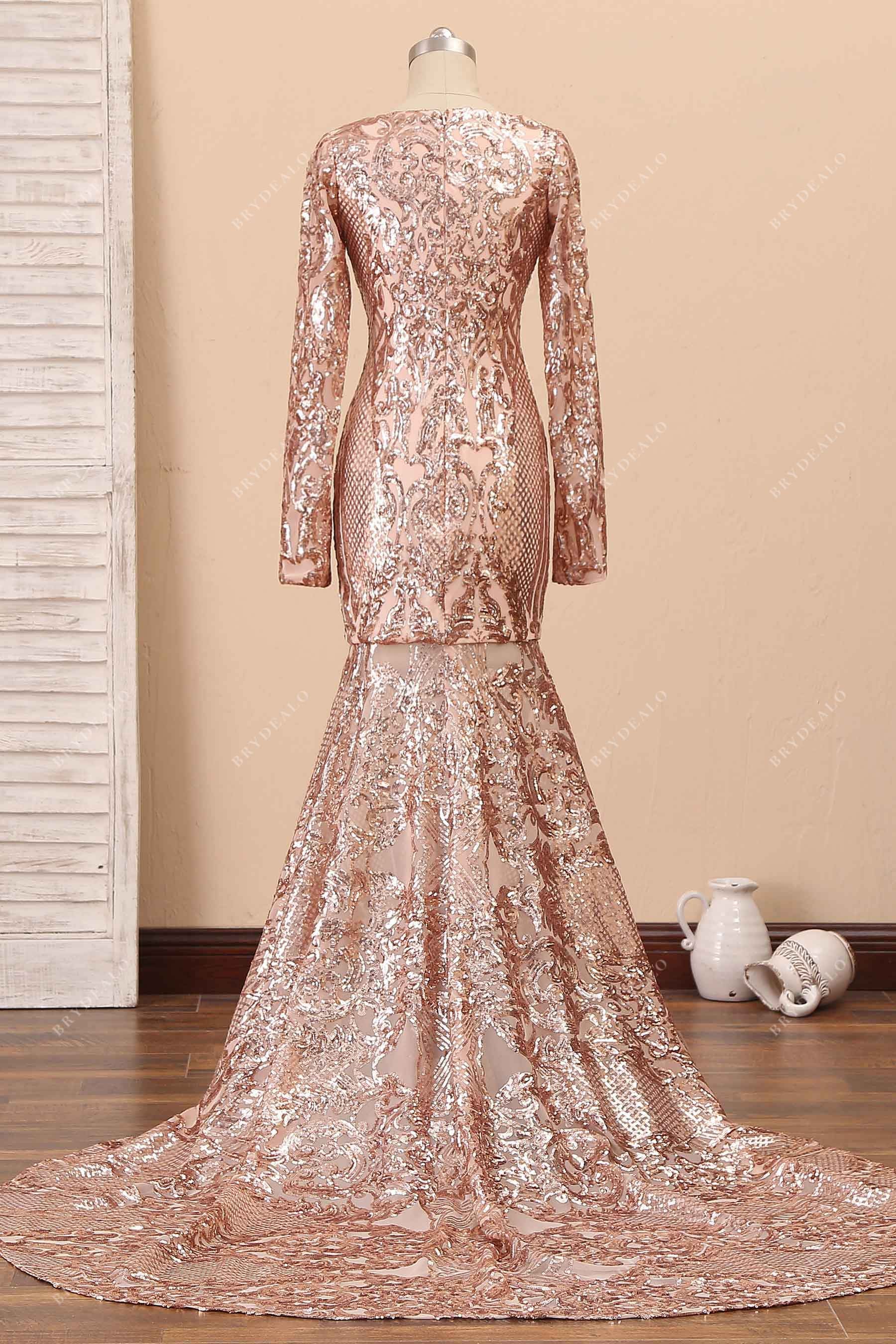 unique pattern sequin rose gold prom dress