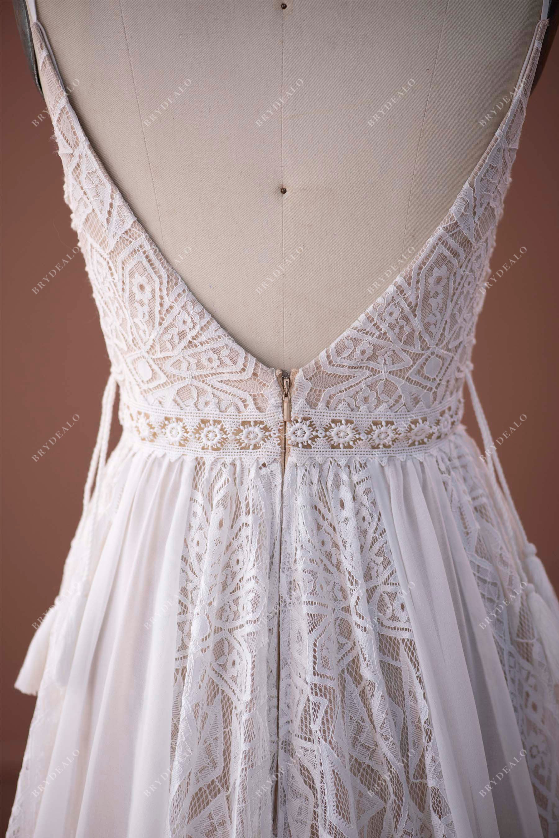 v-back lace chiffon boho wedding dress