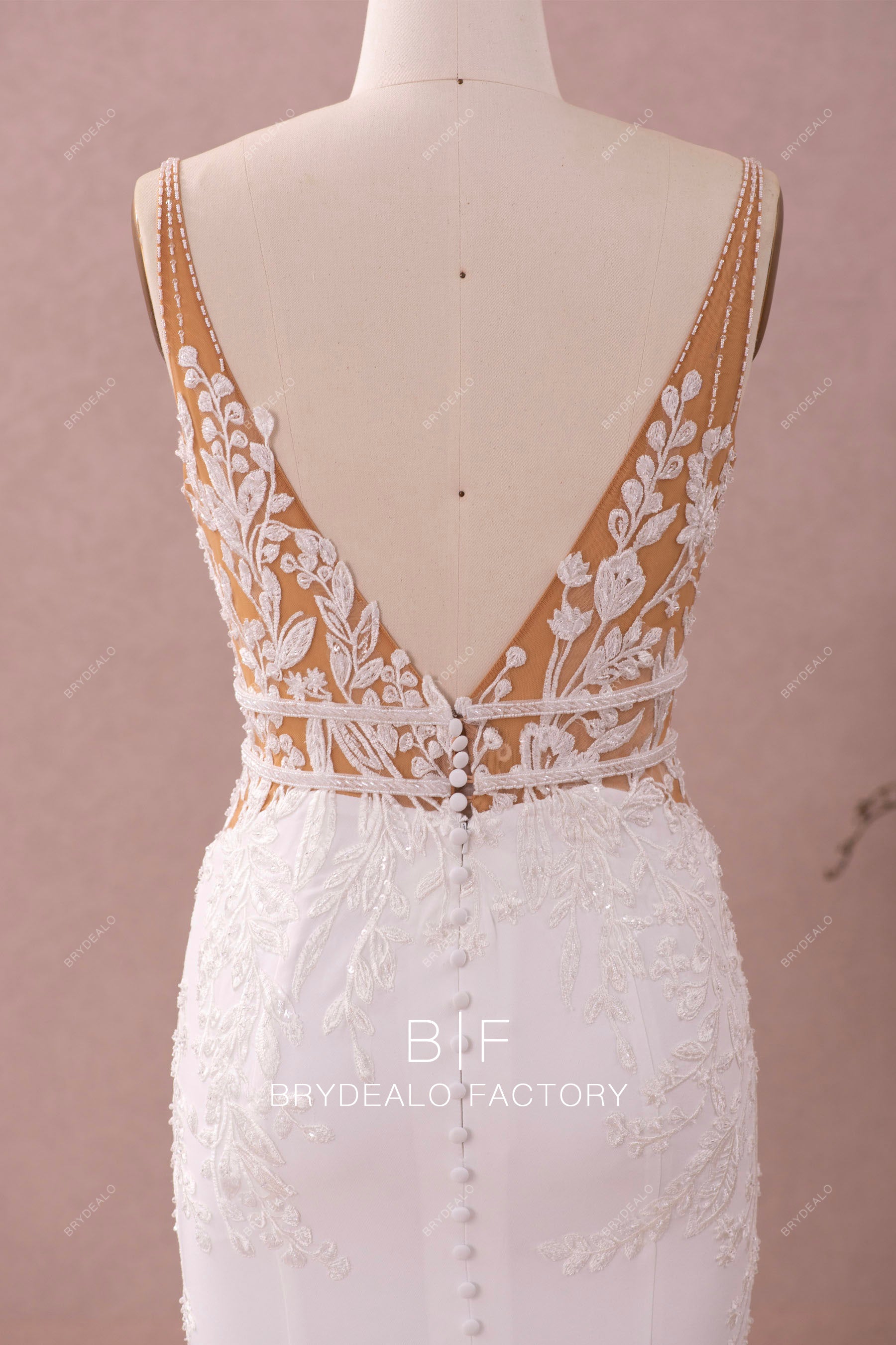 v-cut beaded lace belts wedding gown