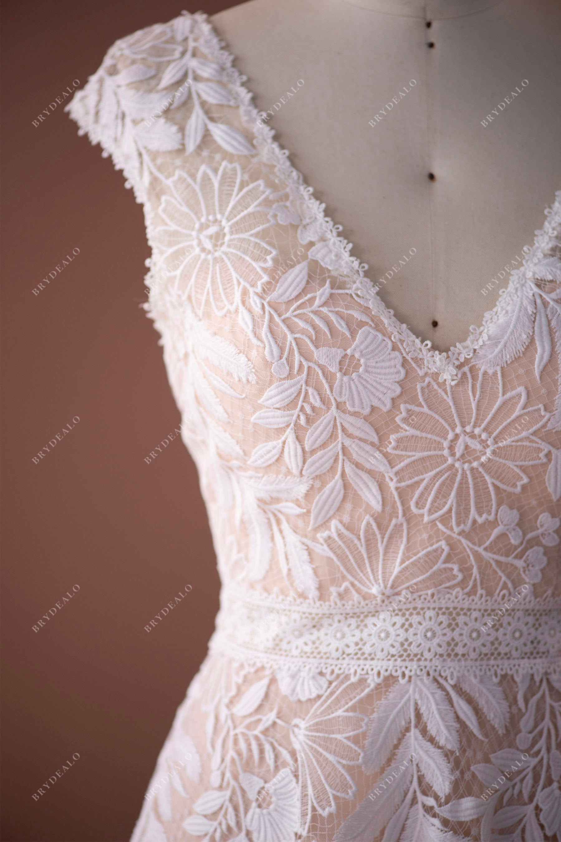 v-neck lace wedding dress sample