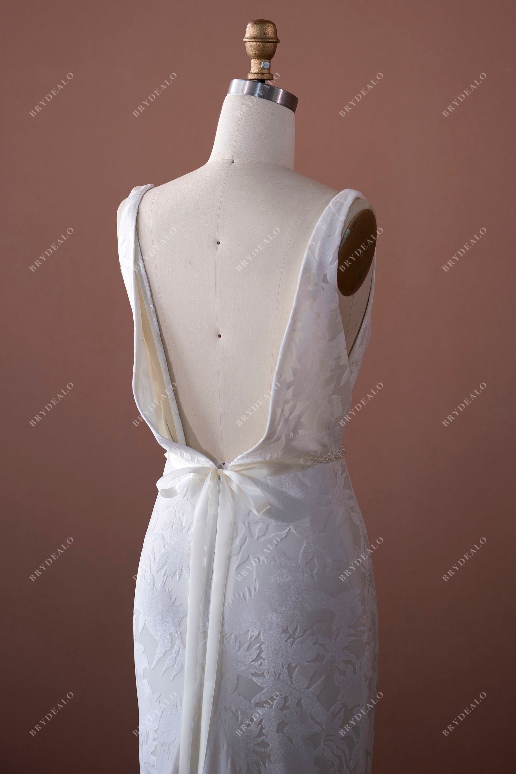 open back velvet wedding gown