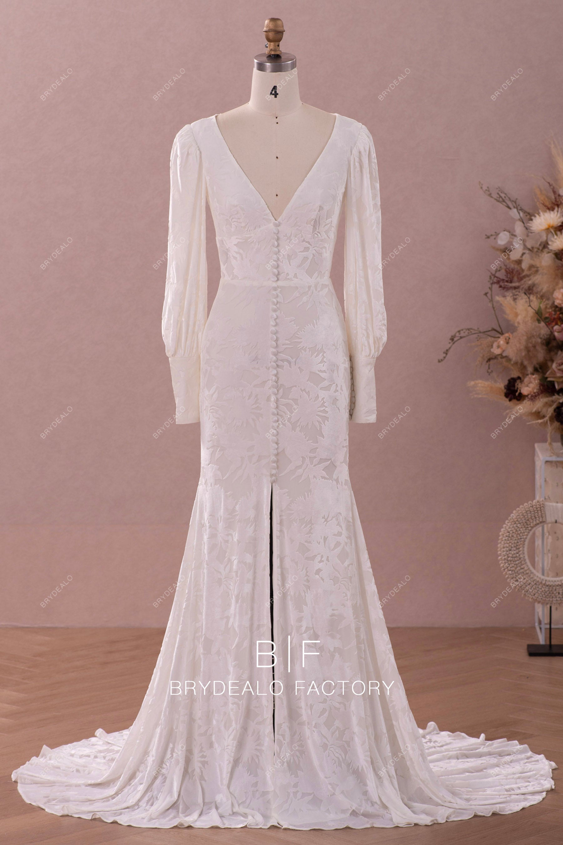 vintage buttoned burnout velvet wedding dress