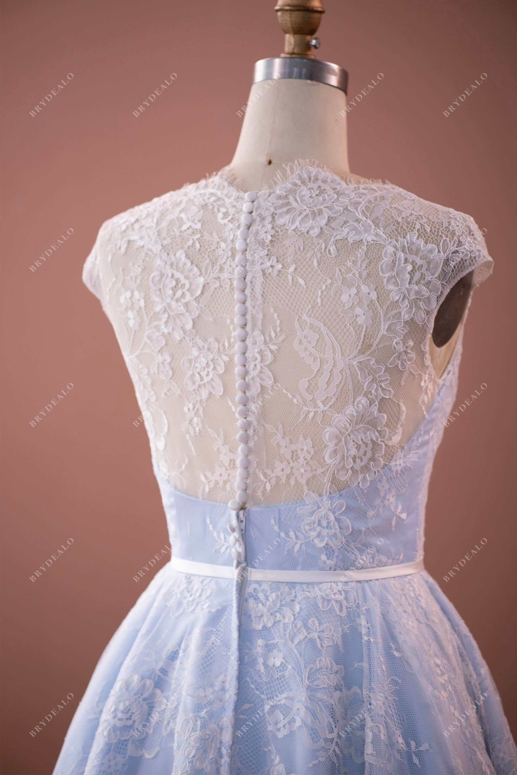 vintage illusion back lace tea length wedding dress