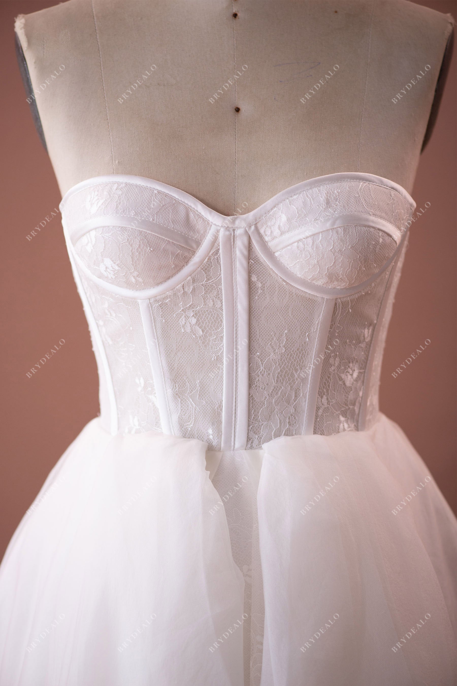 visible boned lace corset bridal gown