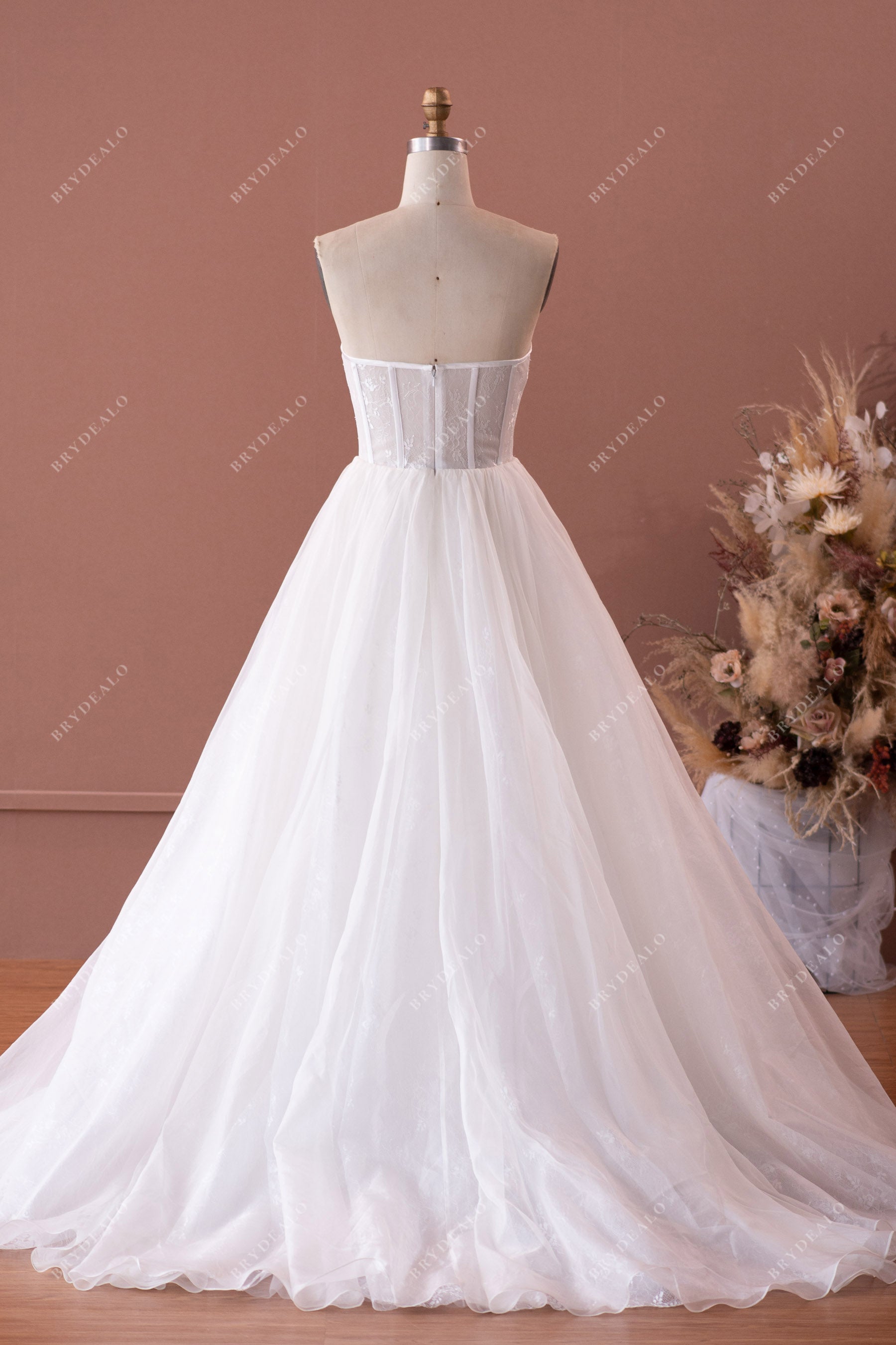 visible boning lace organza ballgown wedding dress