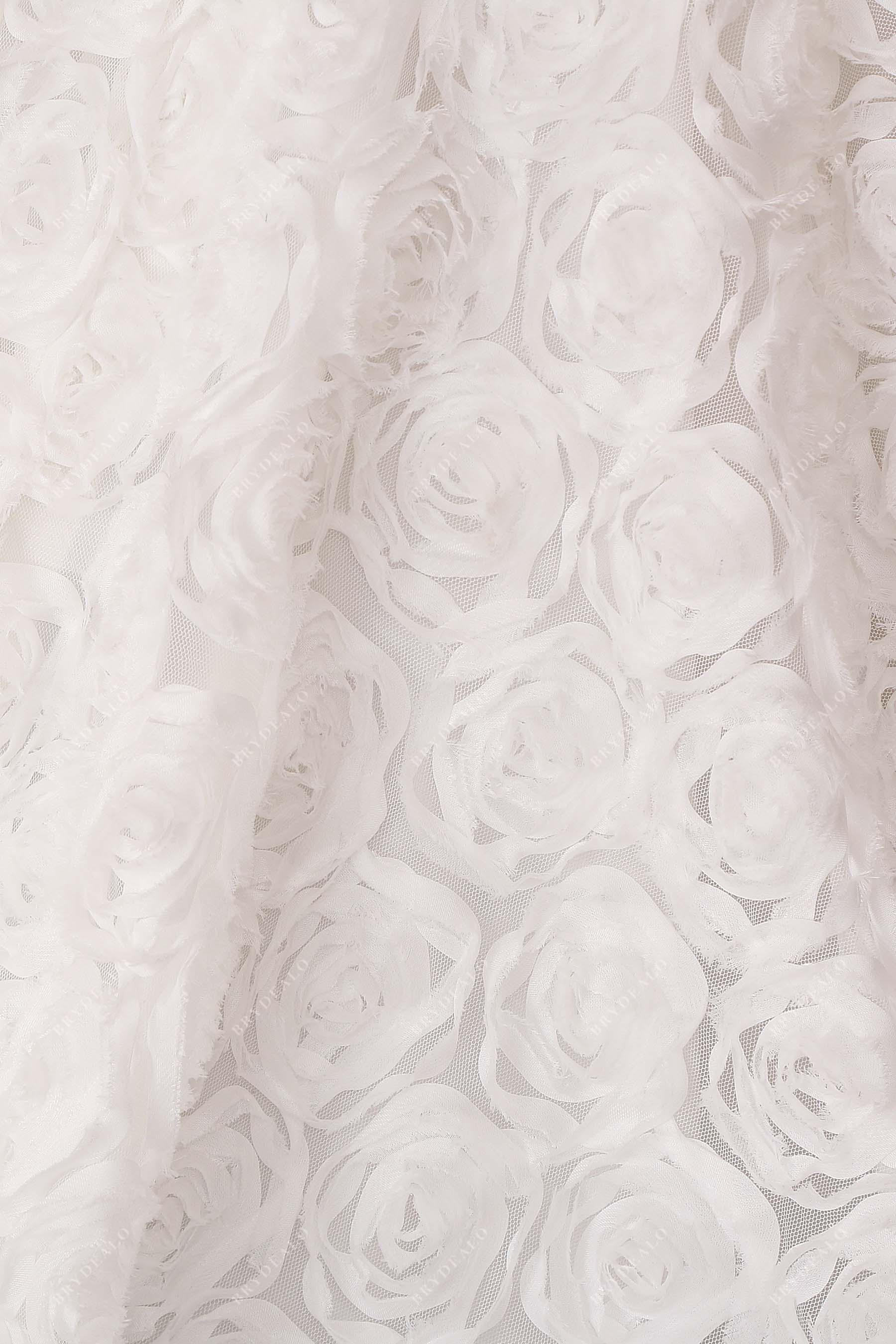 white 3D chiffon roses prom gown