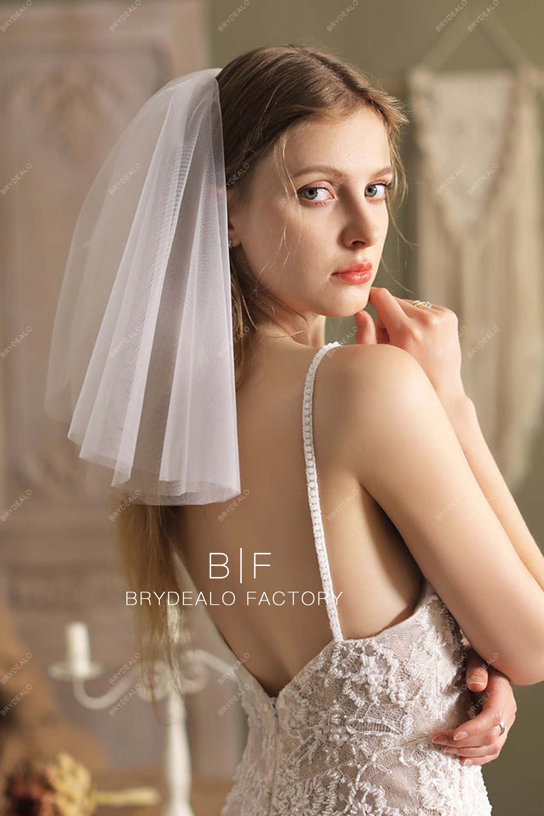 white tulle bridal veil