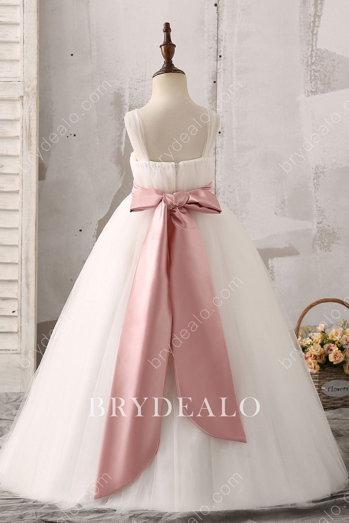 Pink Bow Soft Tulle Flower Girl Ball Gown