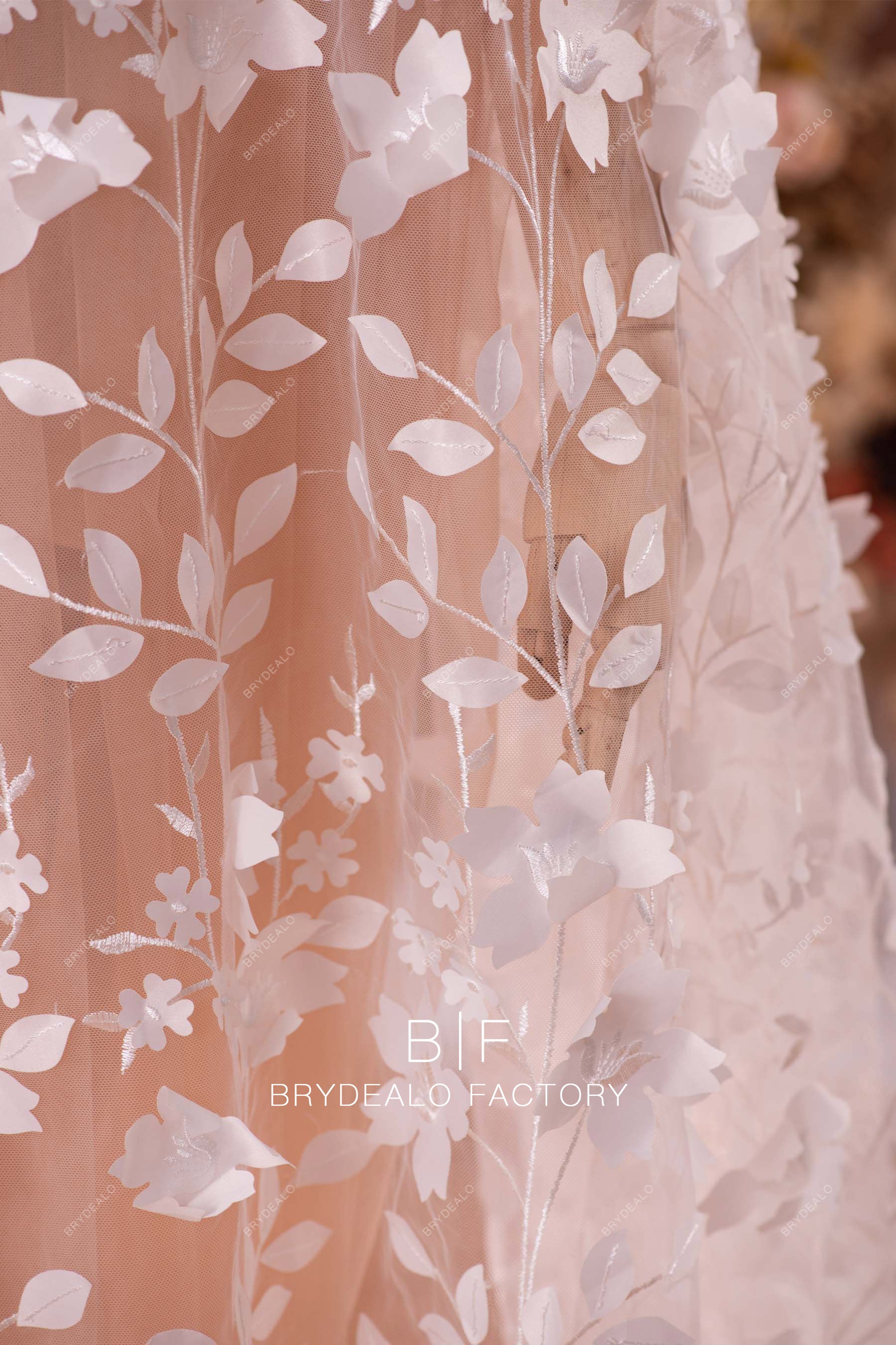 Flroal Embroidery Tulle Lace Fabric With Light Green Pink Leaf