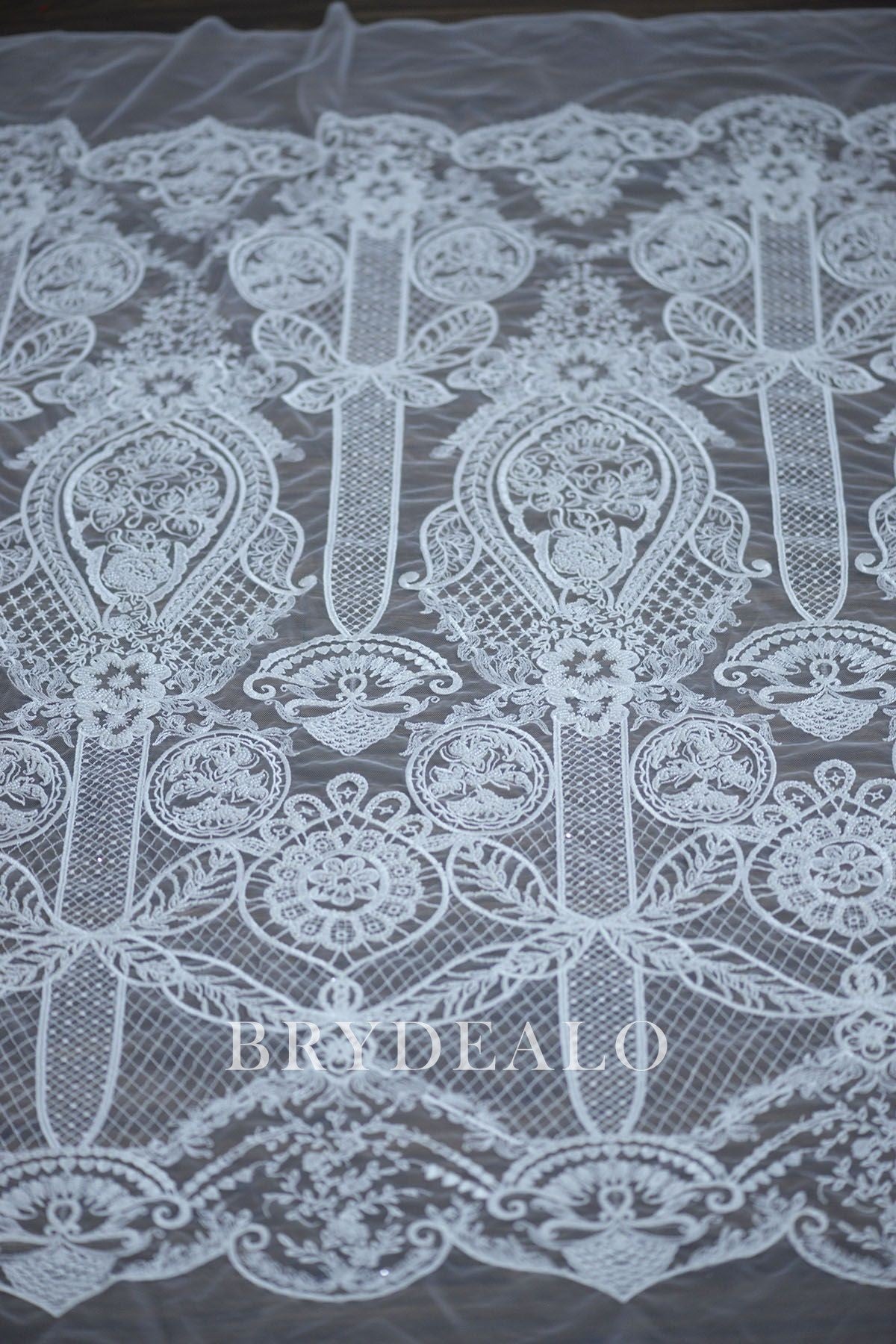 Wholesale Abstract Beaded Double Border Bridal Lace Fabric