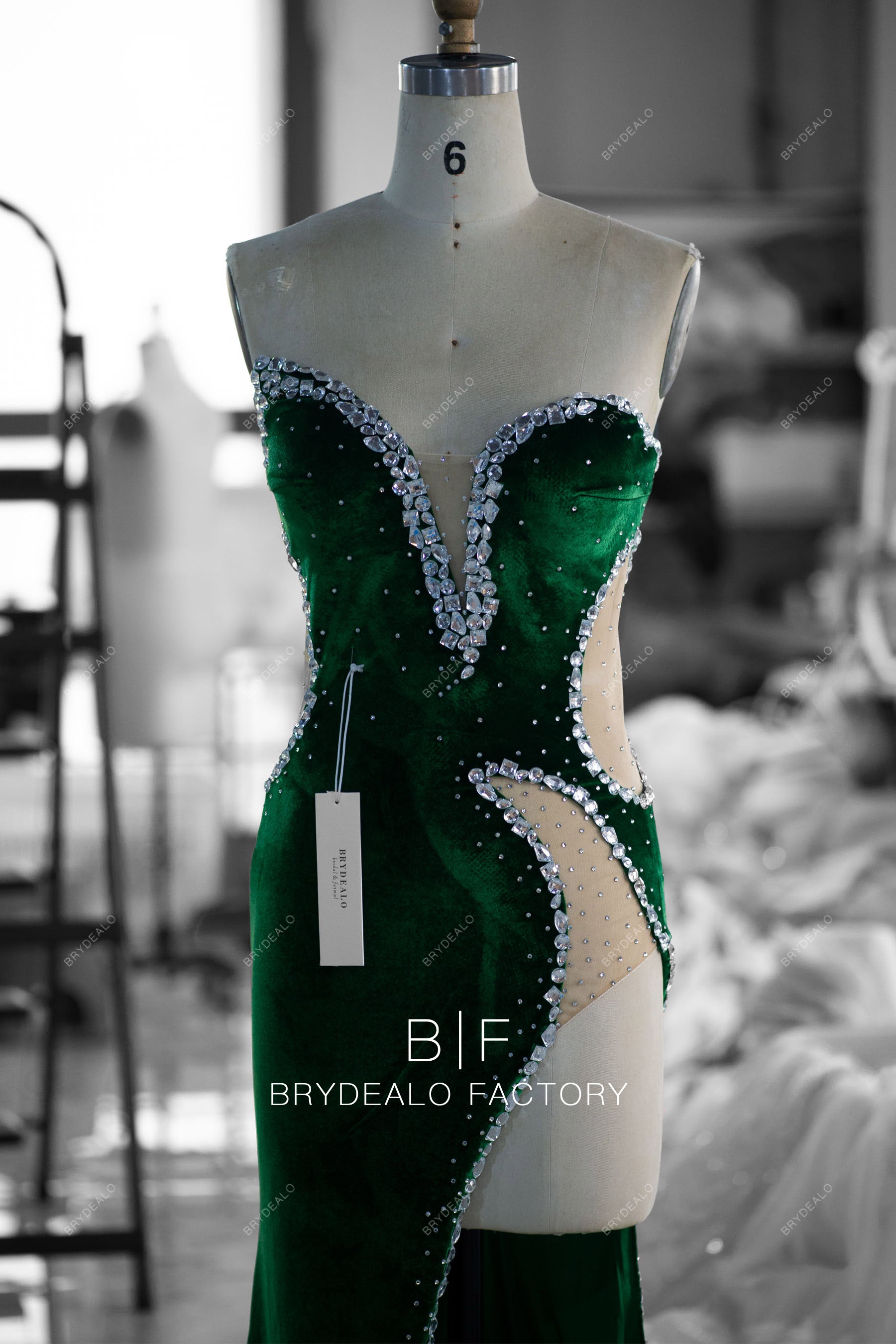 wholesale asymmetric emerald prom dress