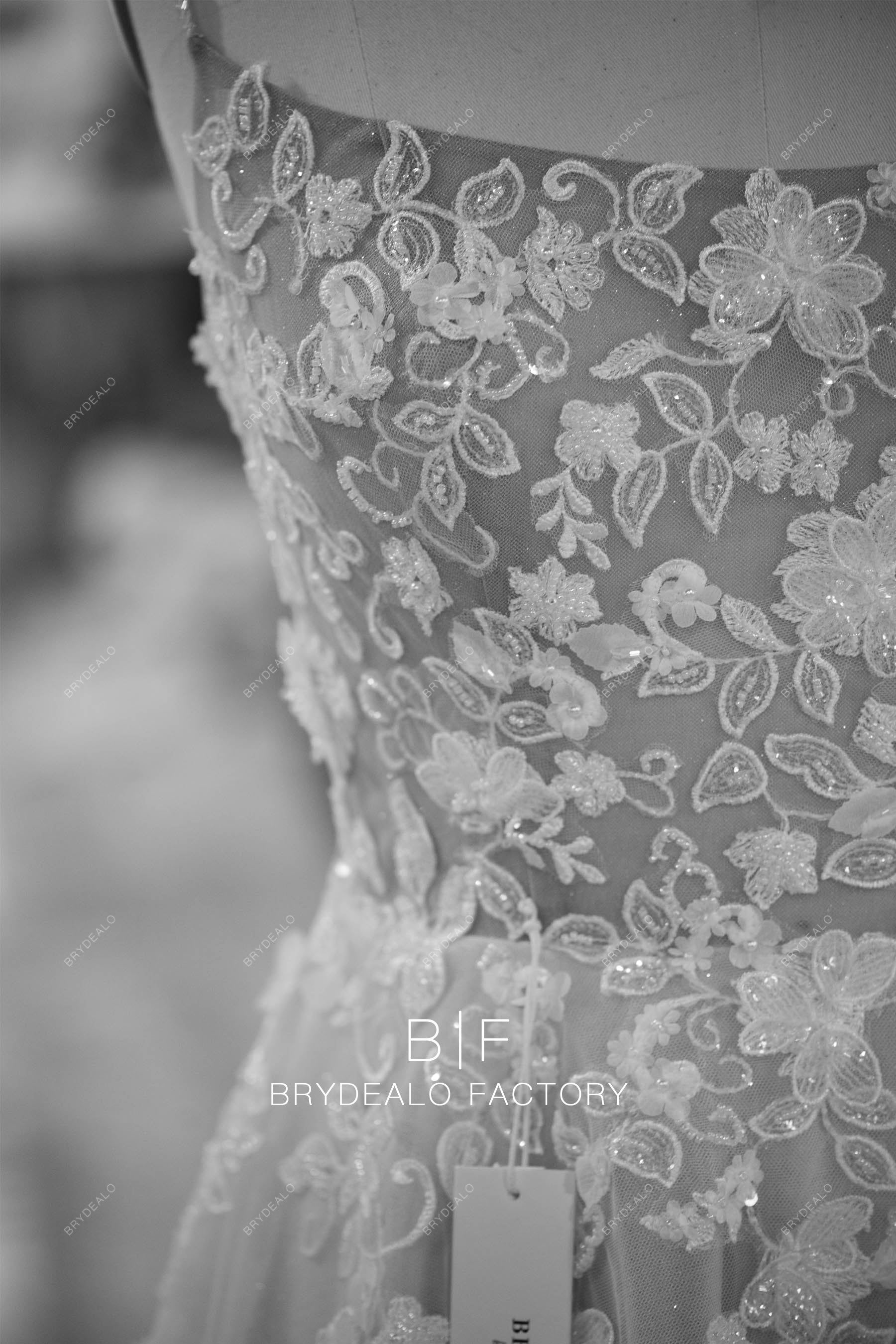 wholesale beaded 3D flower lace wedding dress
