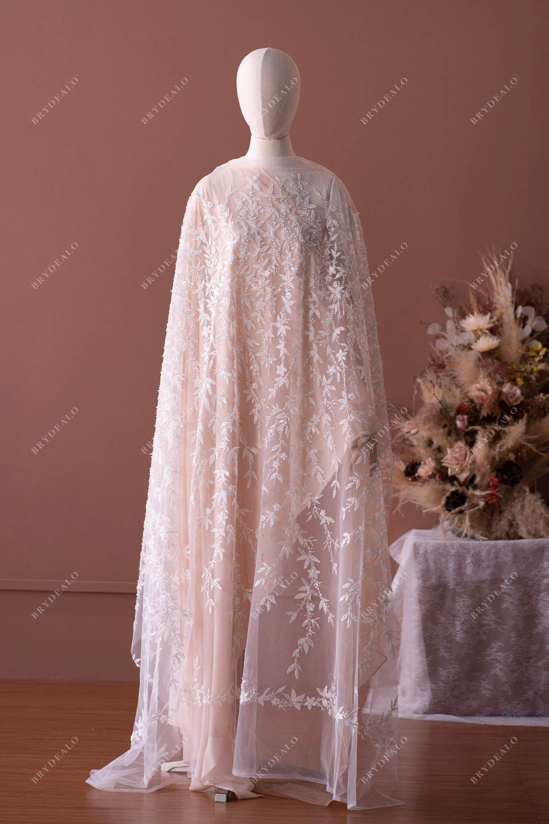3D Chiffon Lace fabric 130cm high-end wedding dress skirt fabric