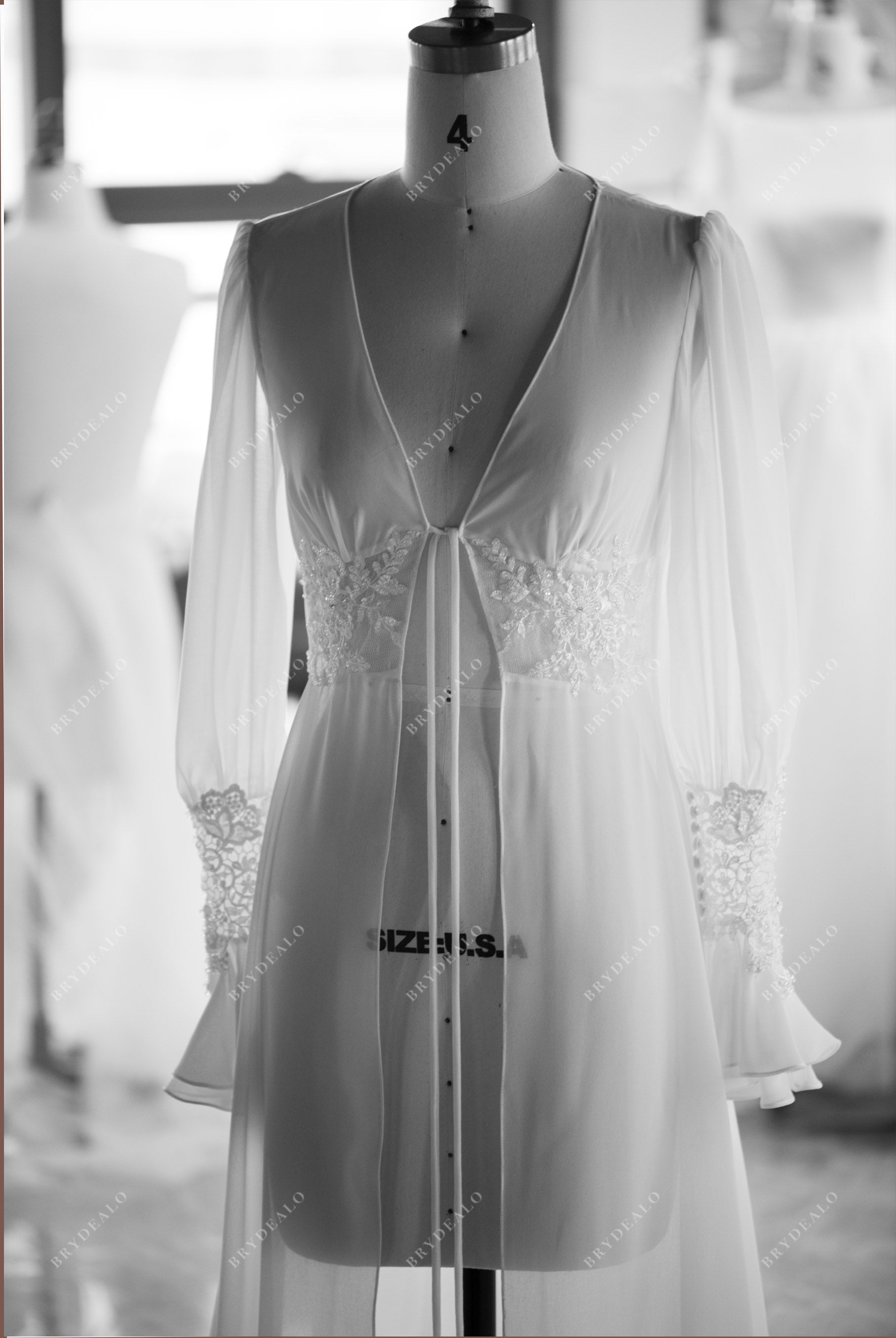 wholesale beaded lace chiffon bridal robe