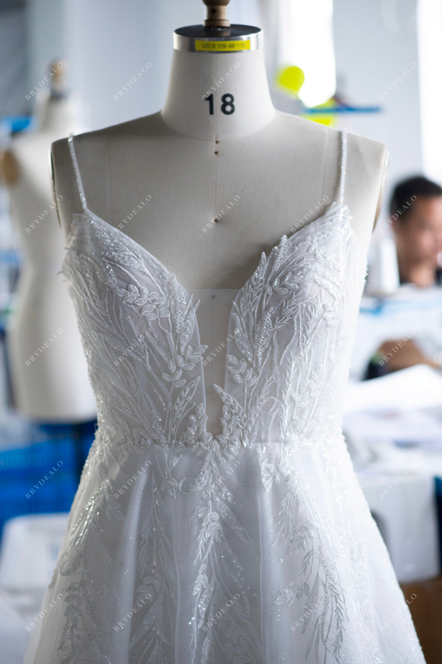wholesale beaded straps plunging lace wedding dress