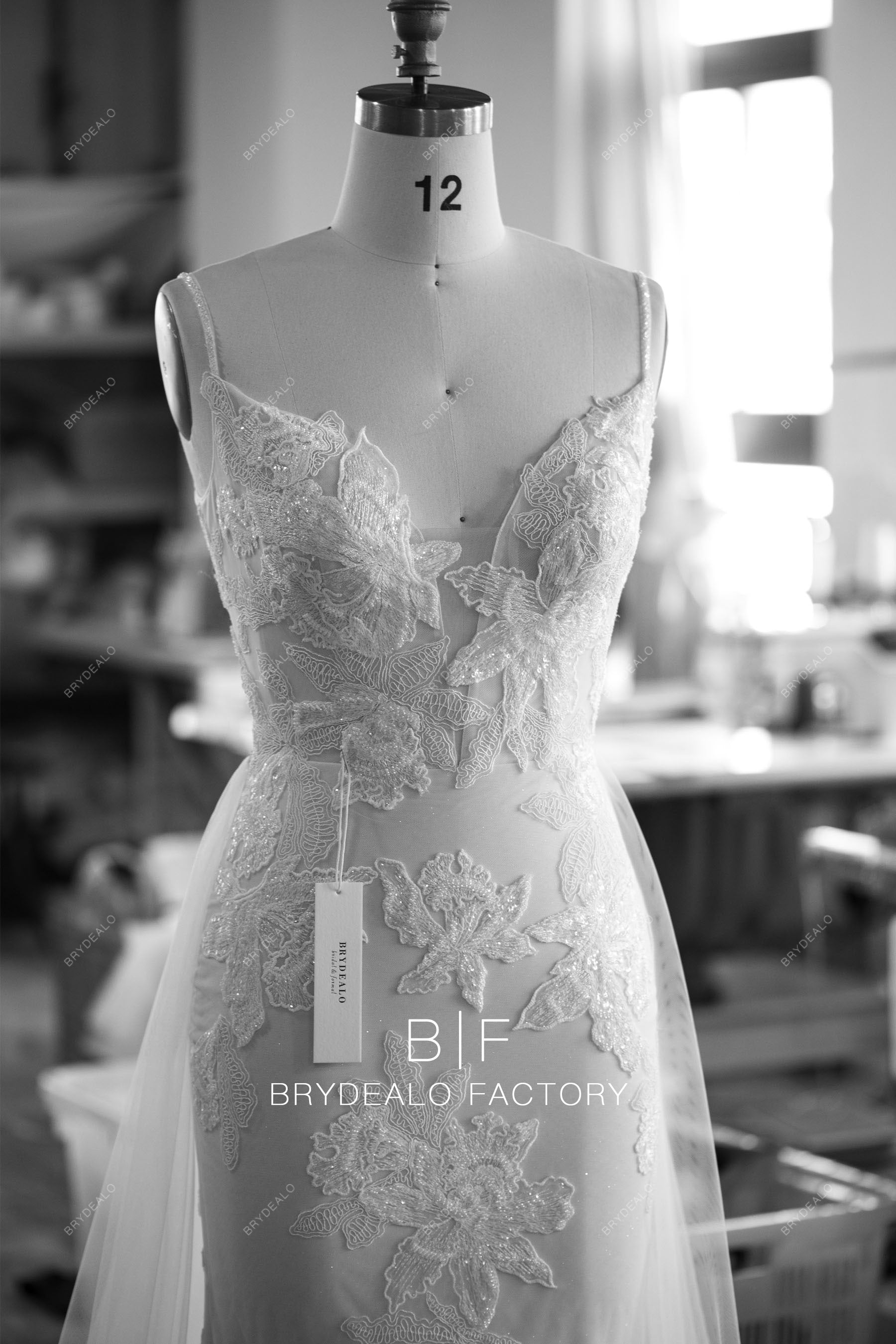wholesale beaded straps plunging overskirt wedding dress