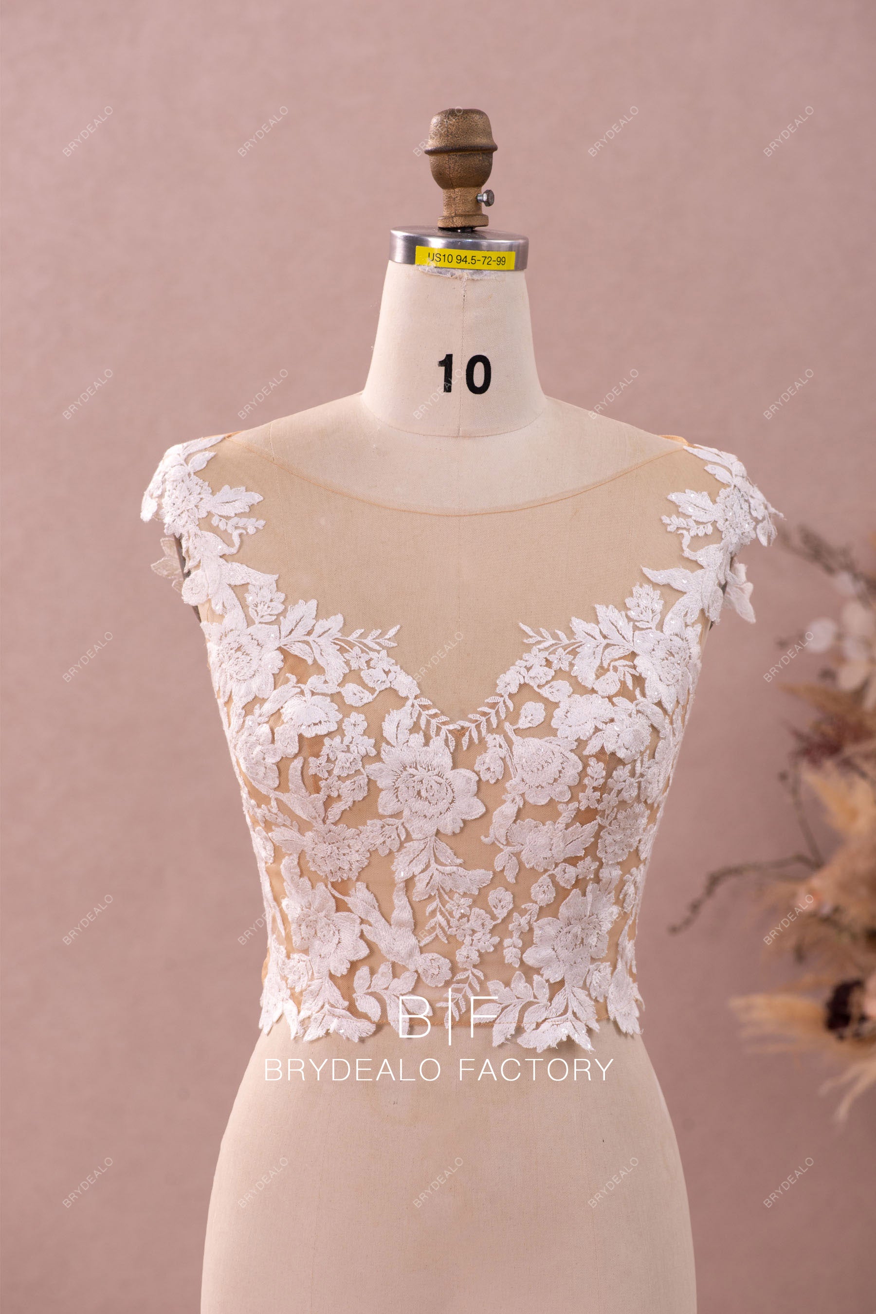wholesale boat neck lace illusion bridal top