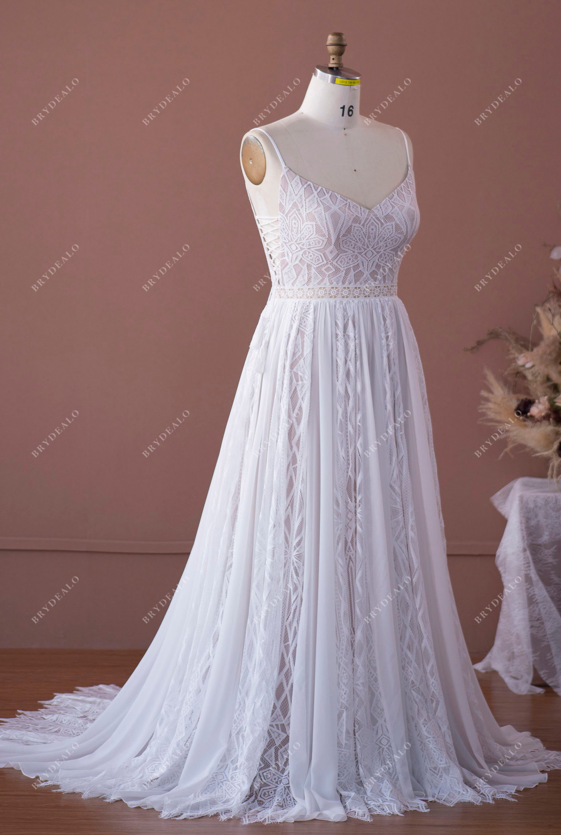 Plus Size Soft Lace Chiffon Boho A-line Wedding Dress