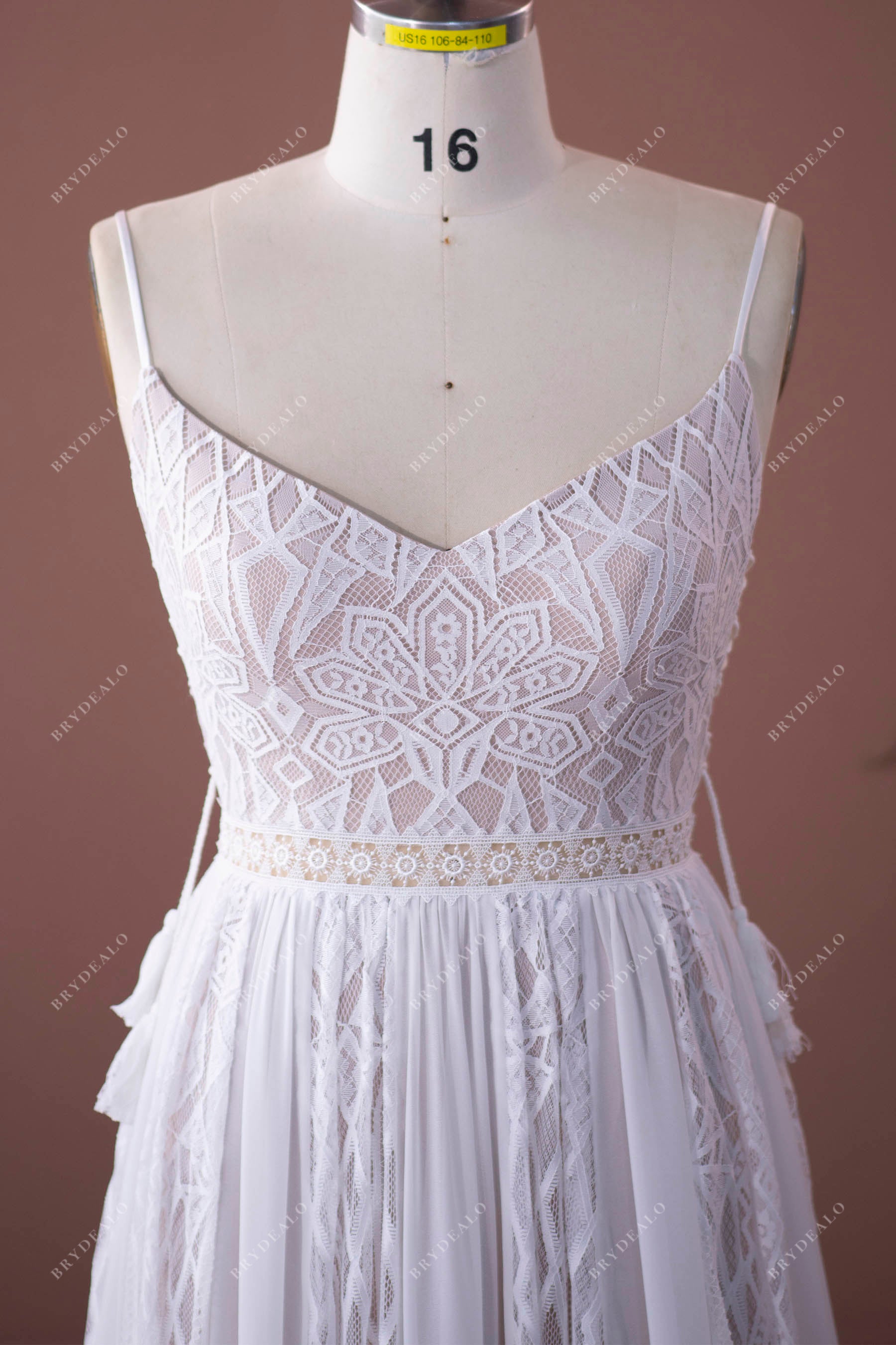 Plus Size Wholesale Lace Chiffon Boho Beige A-line Wedding Dress