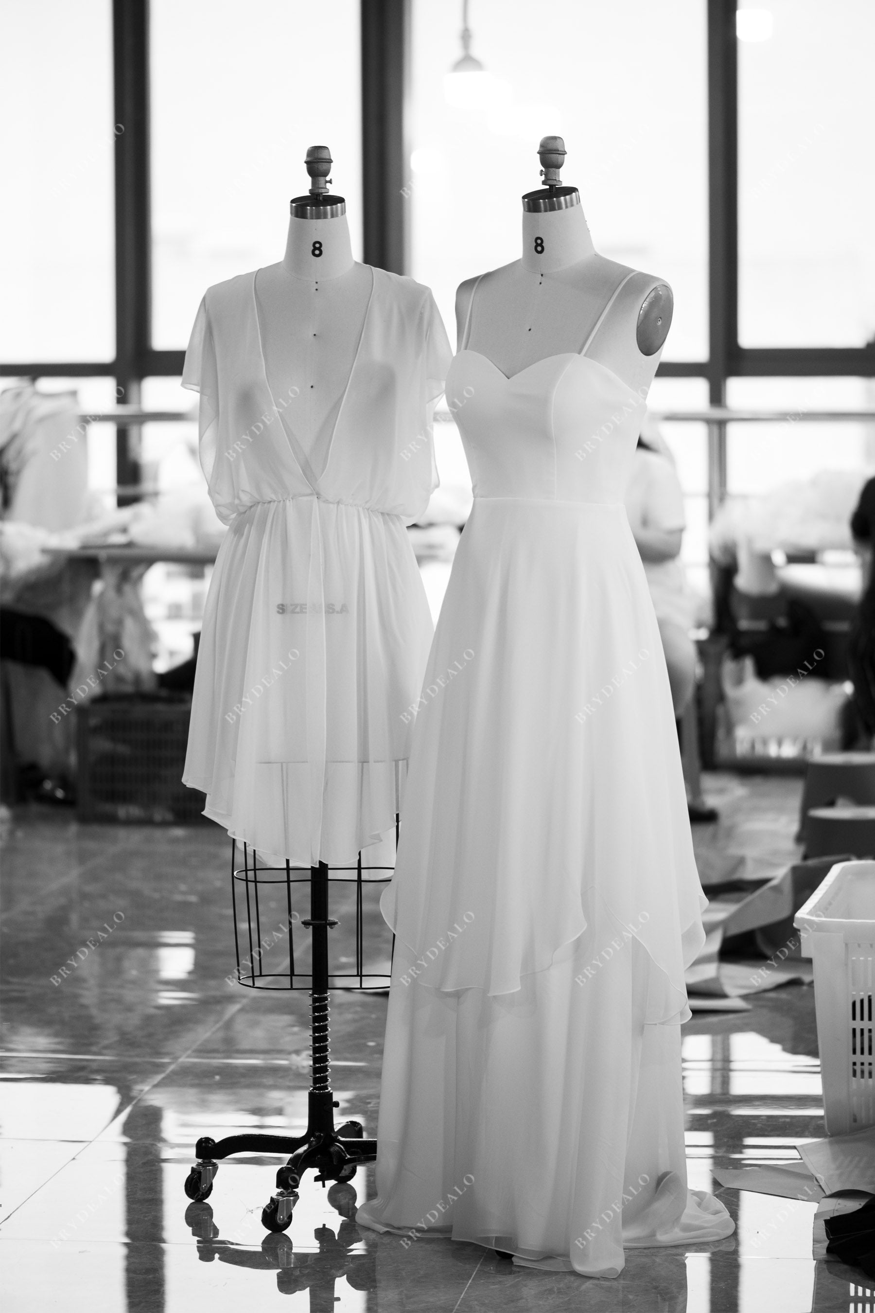wholesale chiffon A-line wedding dress with detachable jacket