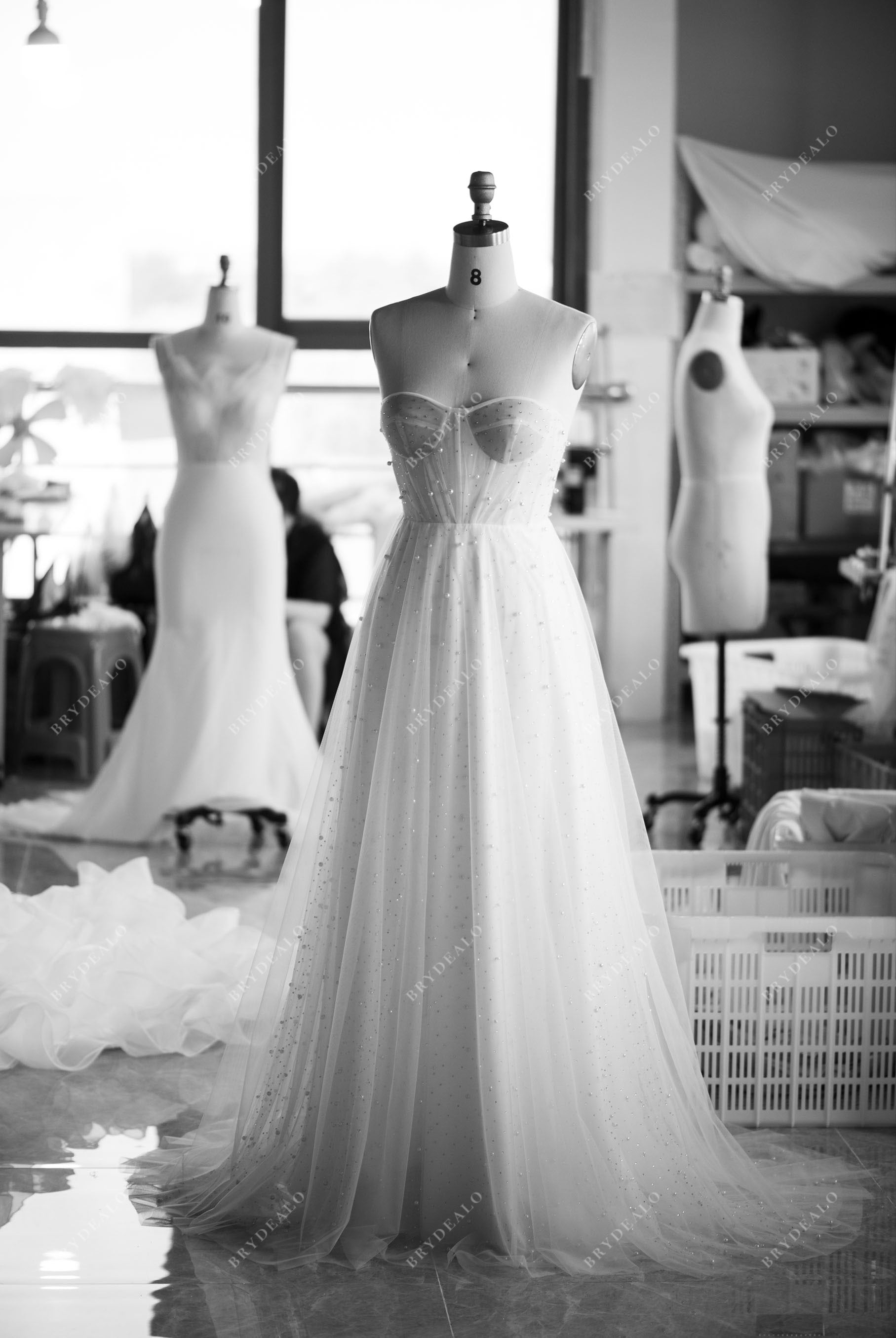 Ethereal Pearl Tulle Corset A-line Wedding Dress