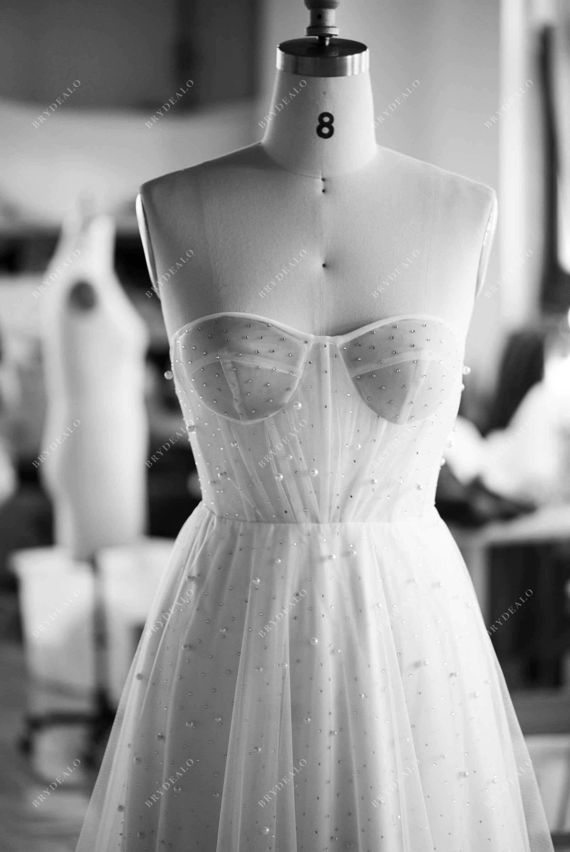 wholesale corset strapless pearl A-line beach wedding dress