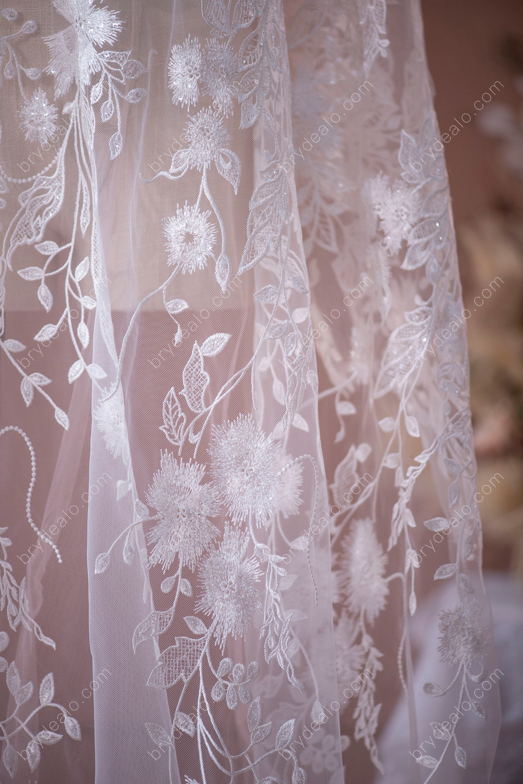 Designer Sequin Leaf Flower Bridal Lace