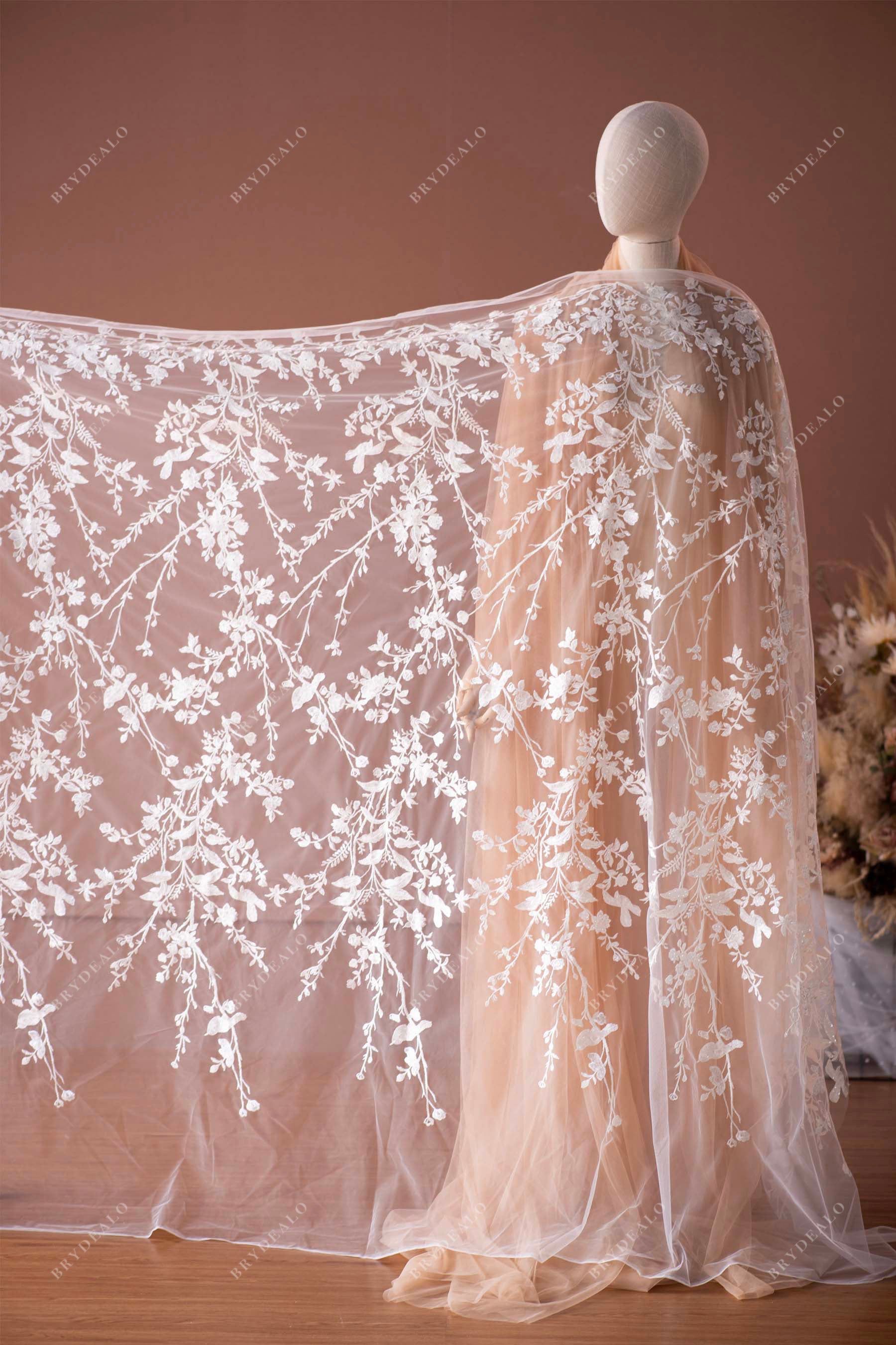 wholesale embroidery plant lace fabric for bridal dress
