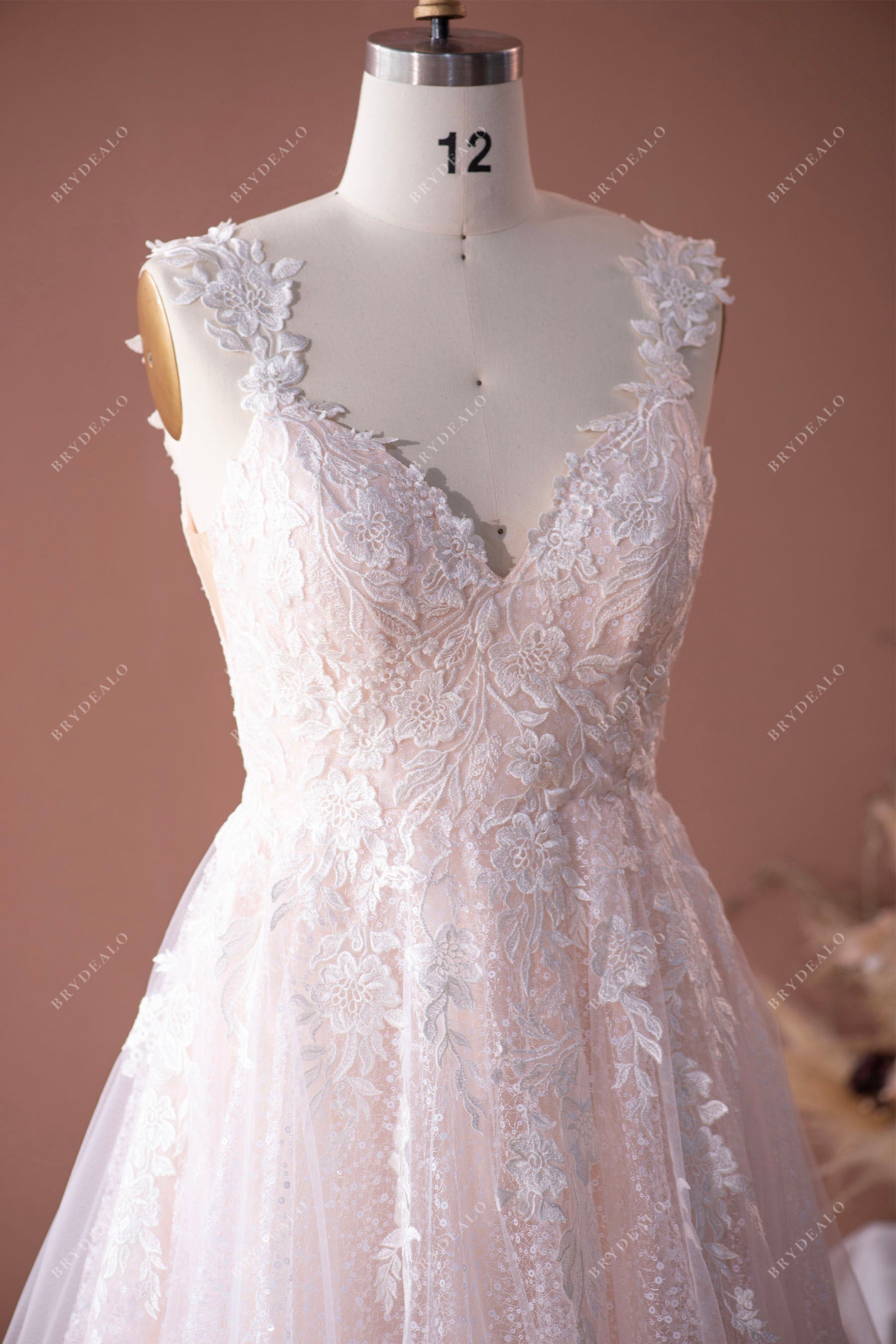 wholesale flower lace straps V-neck wedding dress