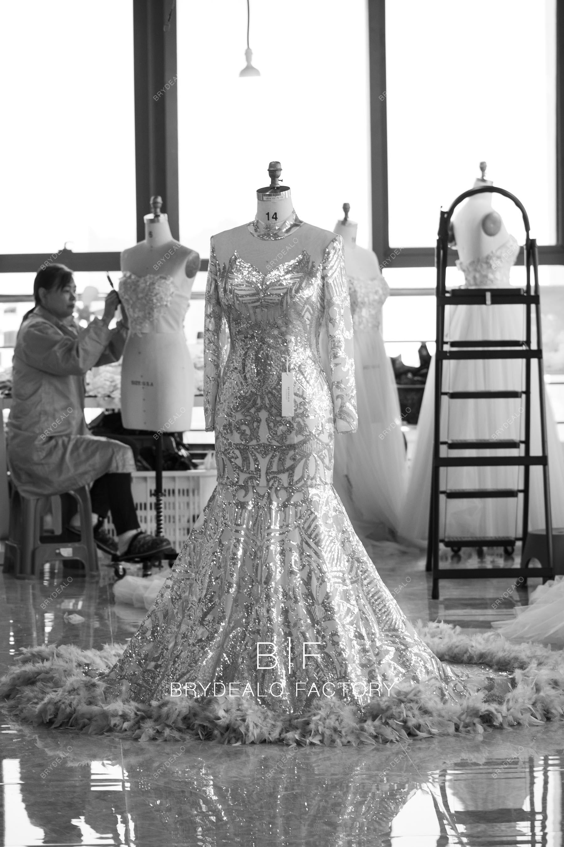 Silver Flamingo Fringe Sequins Embroidered Couture Prom Wedding Fabric –  Fashion Fabrics LLC