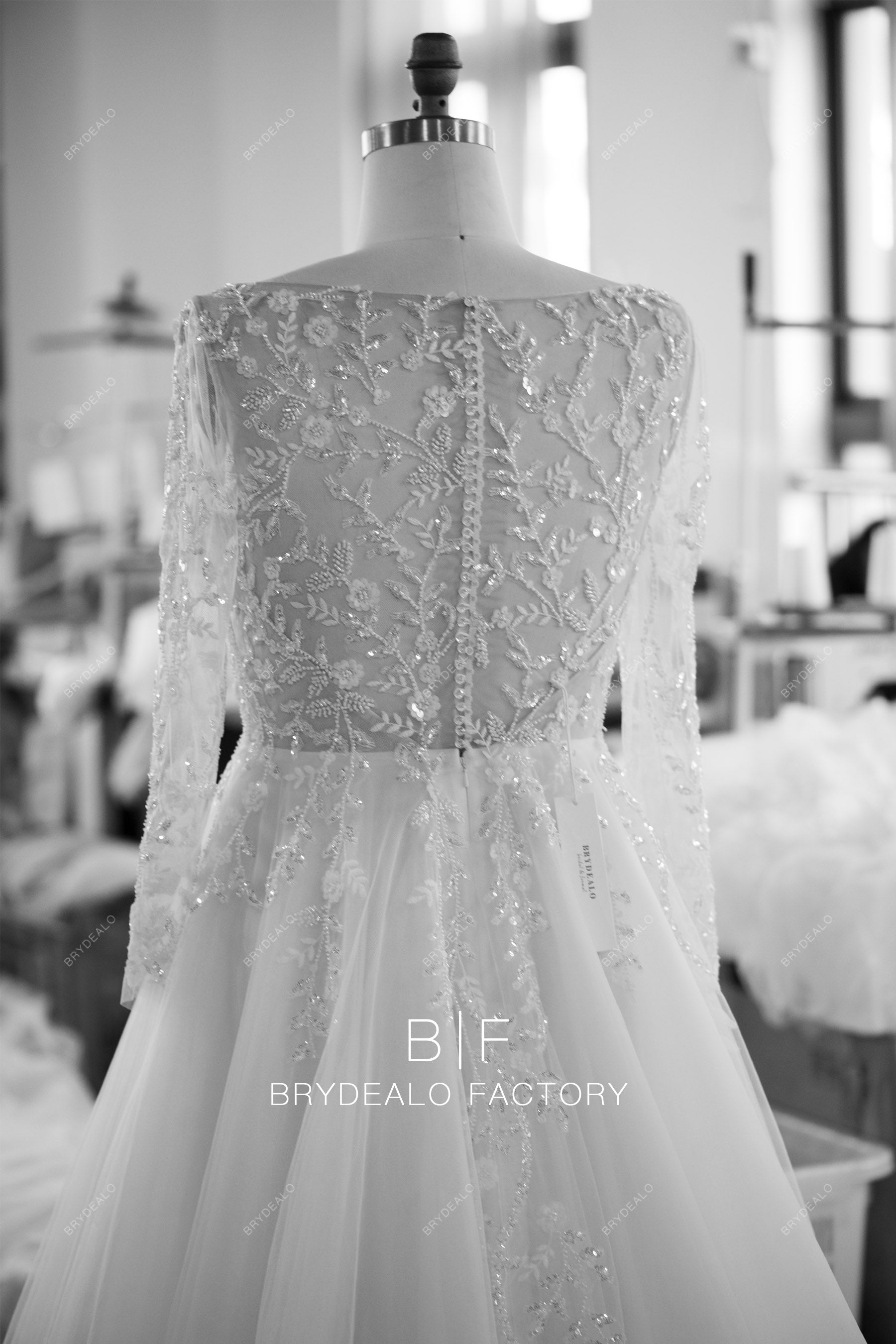 wholesale illusion beaded lace back wedding dress