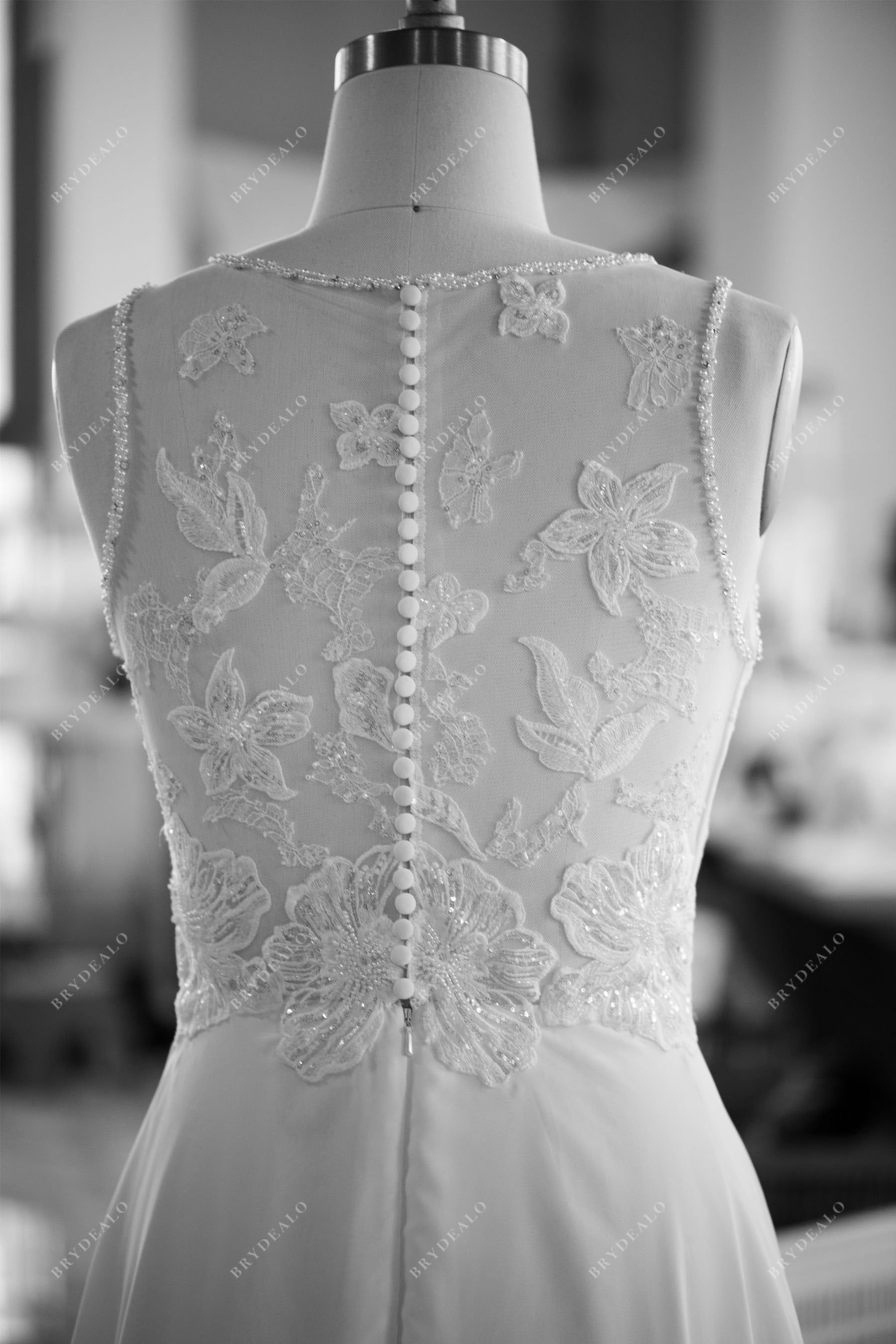 wholesale illusion button lace back wedding gown