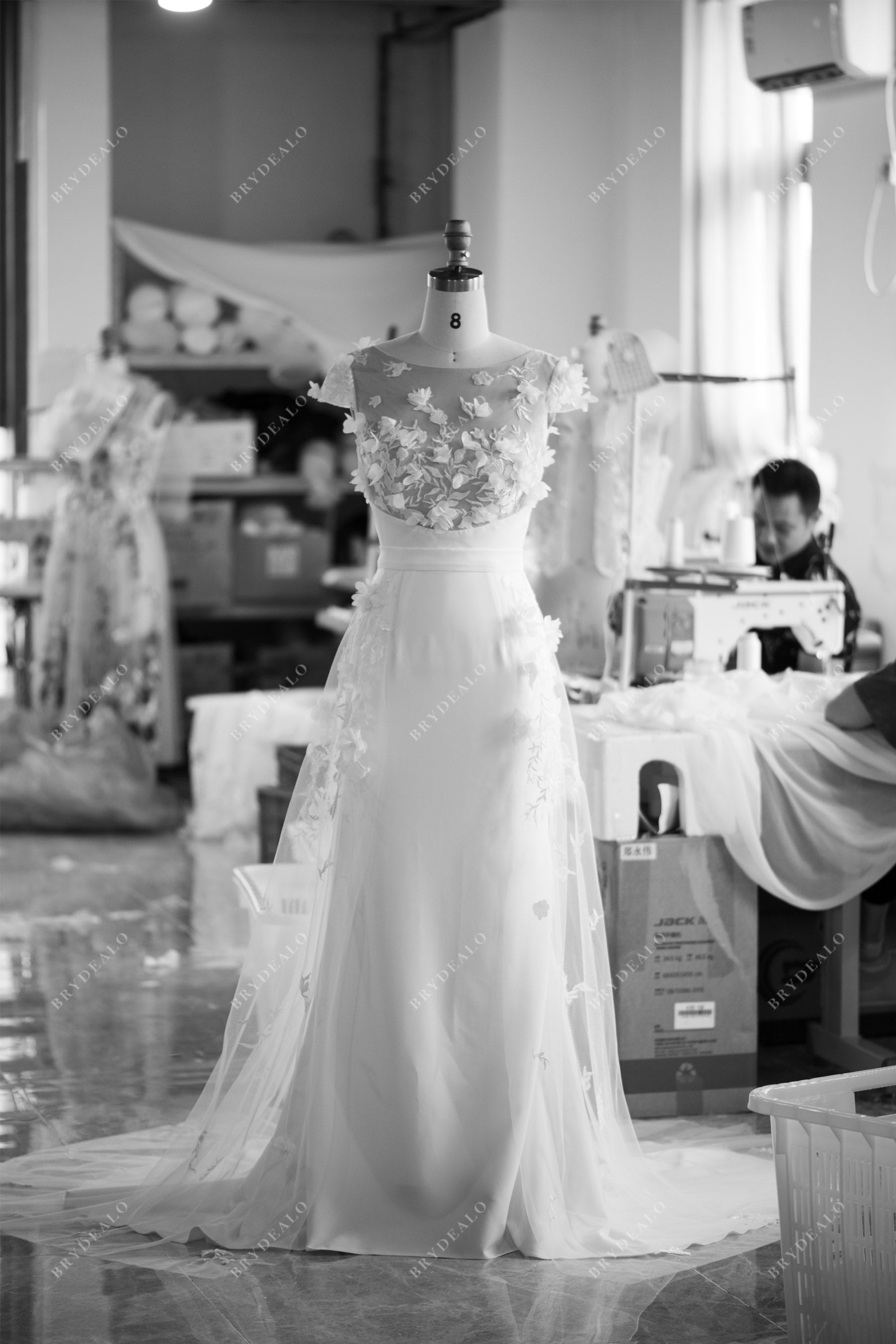 wholesale lace crepe wedding gown