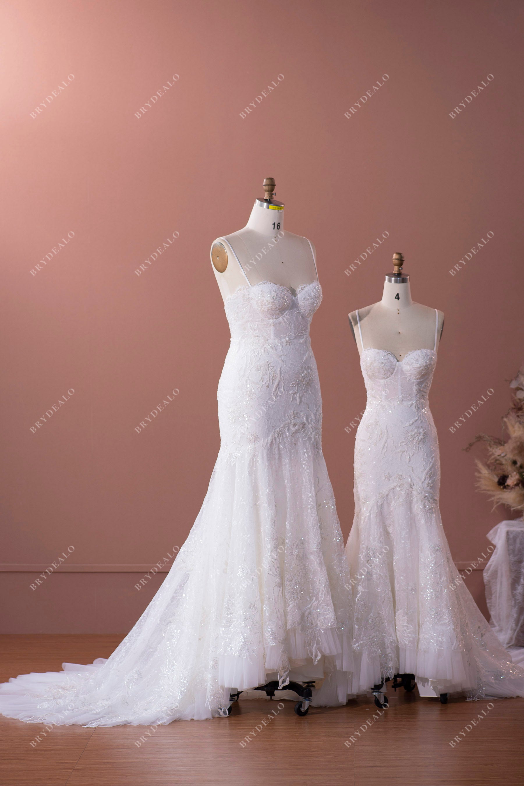 wholesale light ivory beaded lace mermaid wedding dress