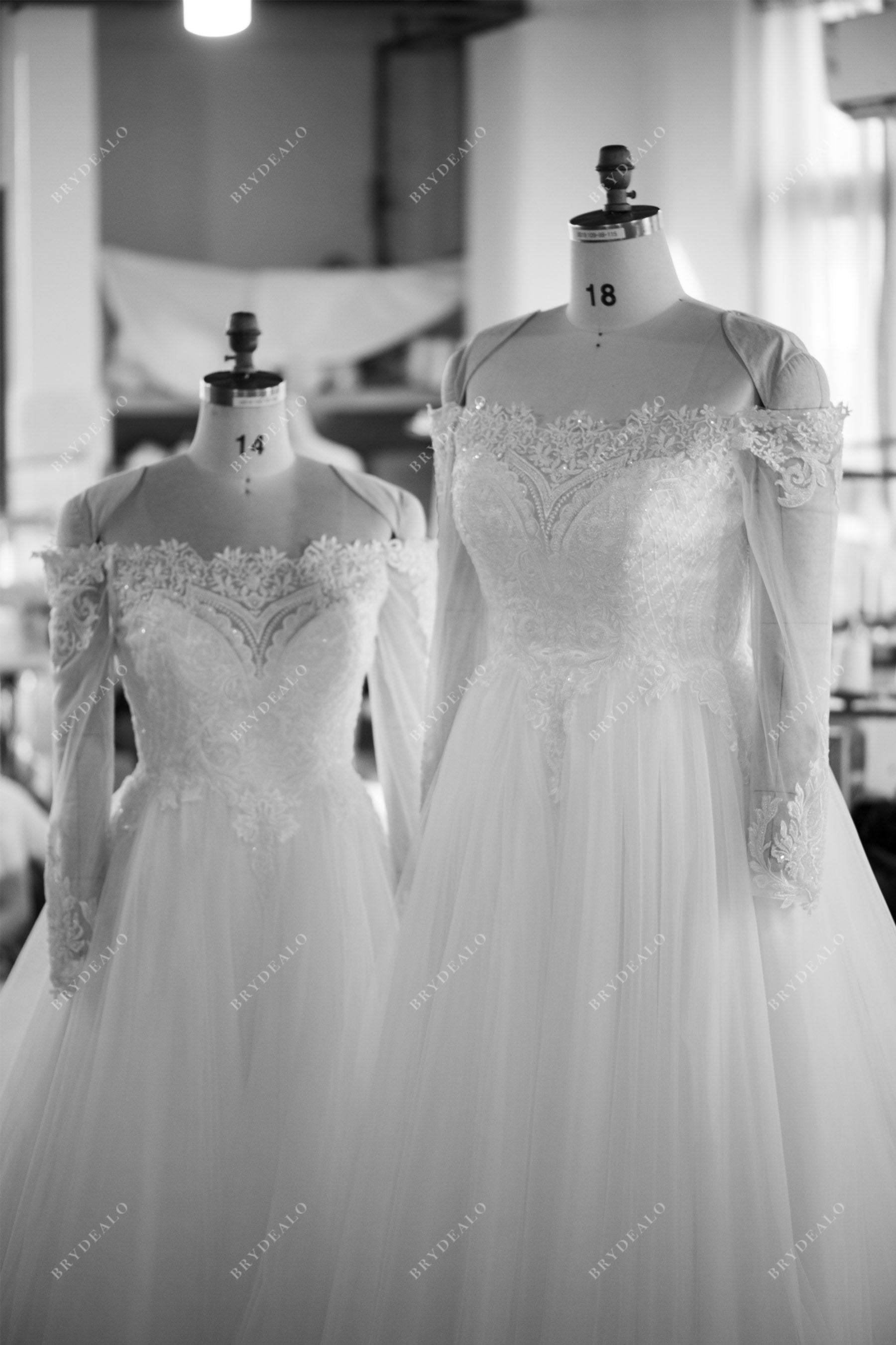 wholesale long sleeve beaded lace wedding dress