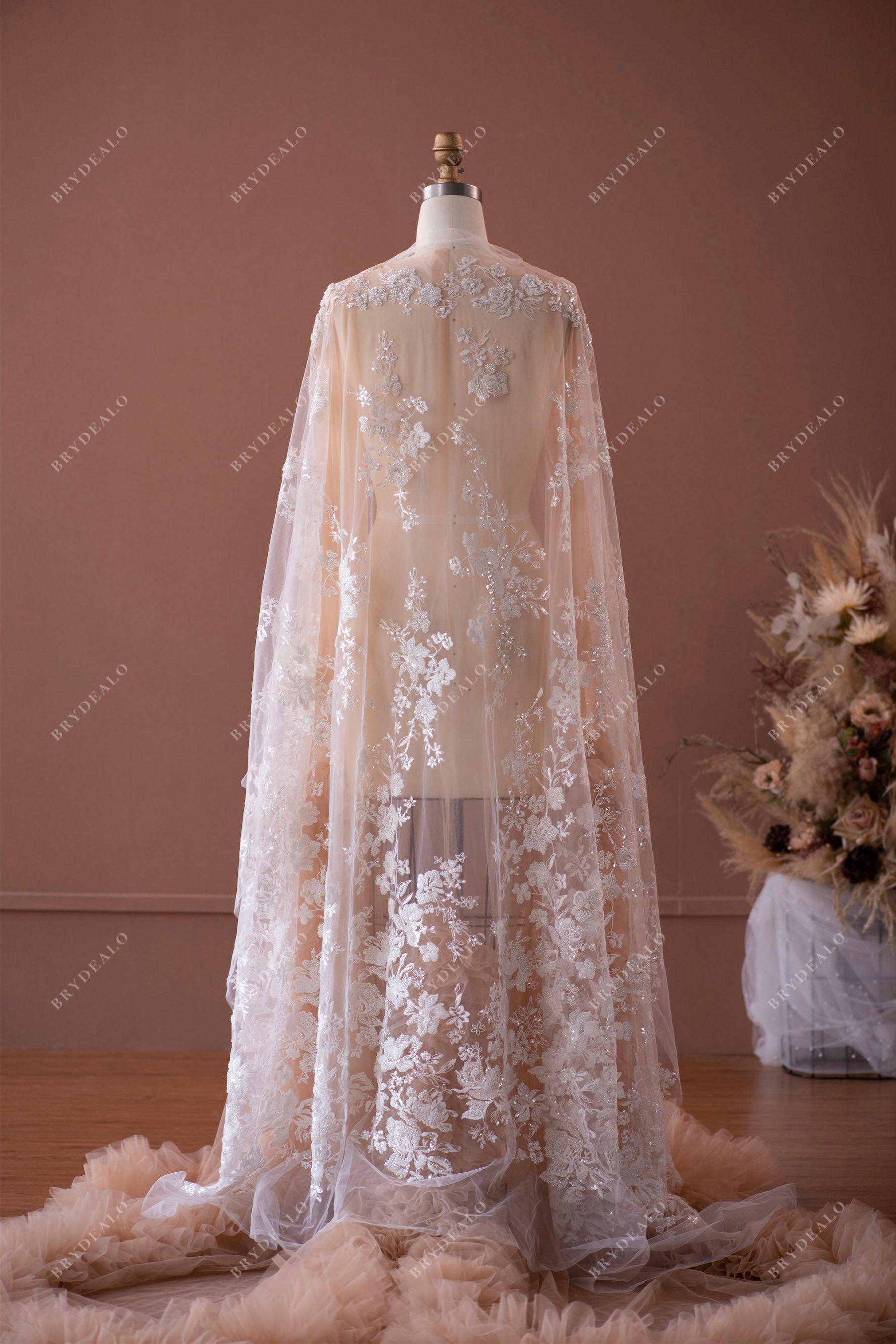 wholesale luxury beaded flower bridal lace fabric