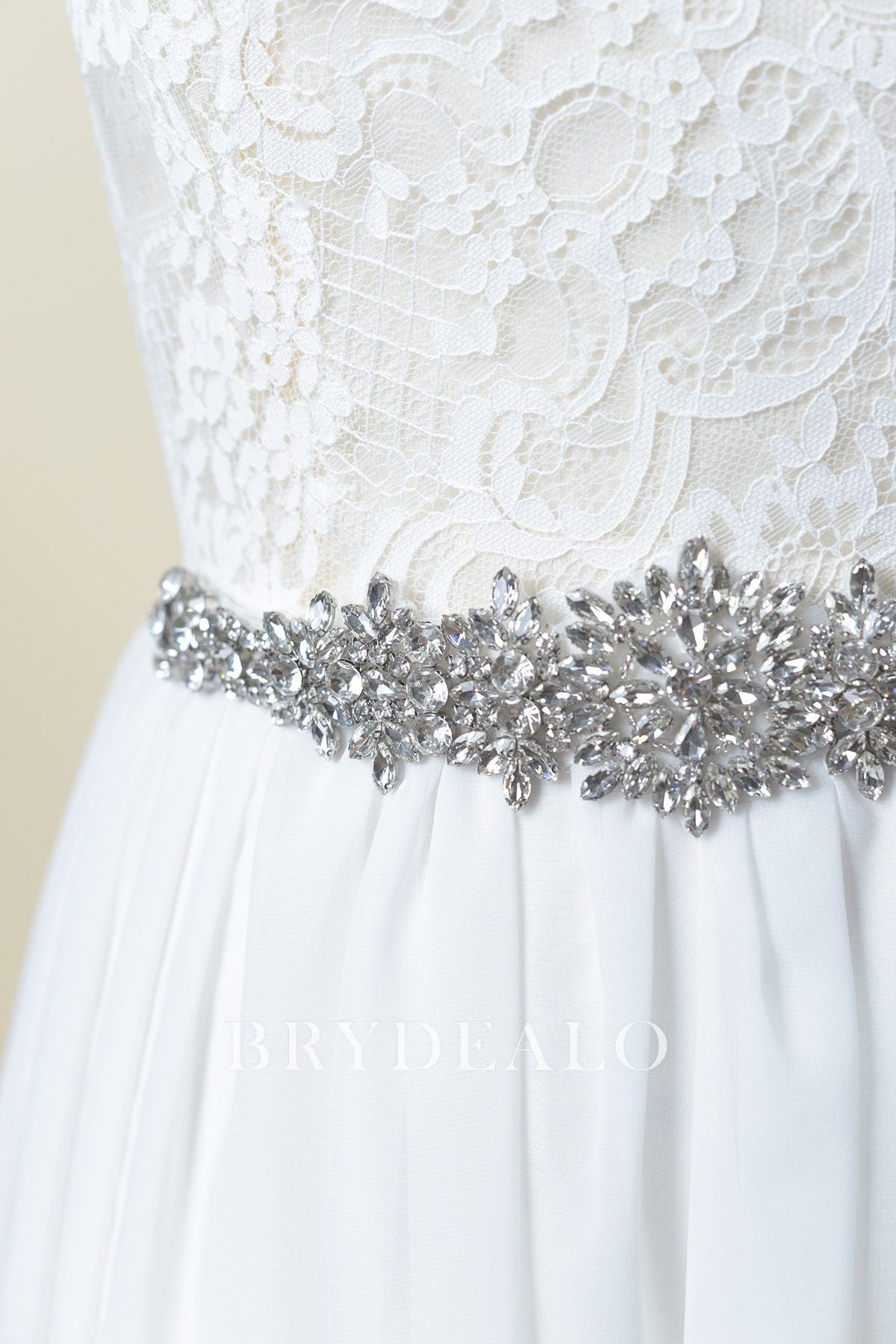 Ornate Crystals Satin Bridal Sash_Brydealo