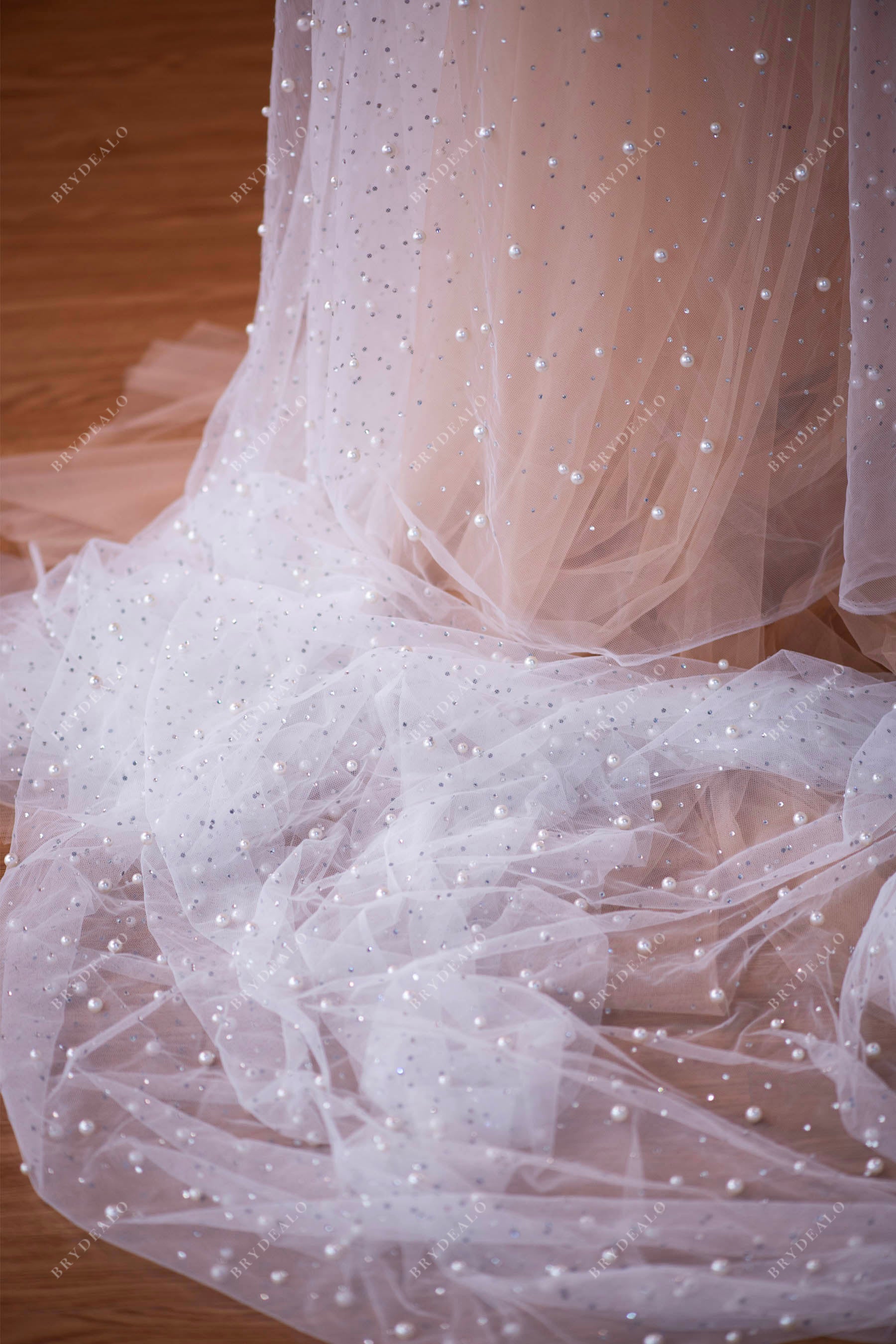 wholesale pearl rhinestones bridal tulle fabric 